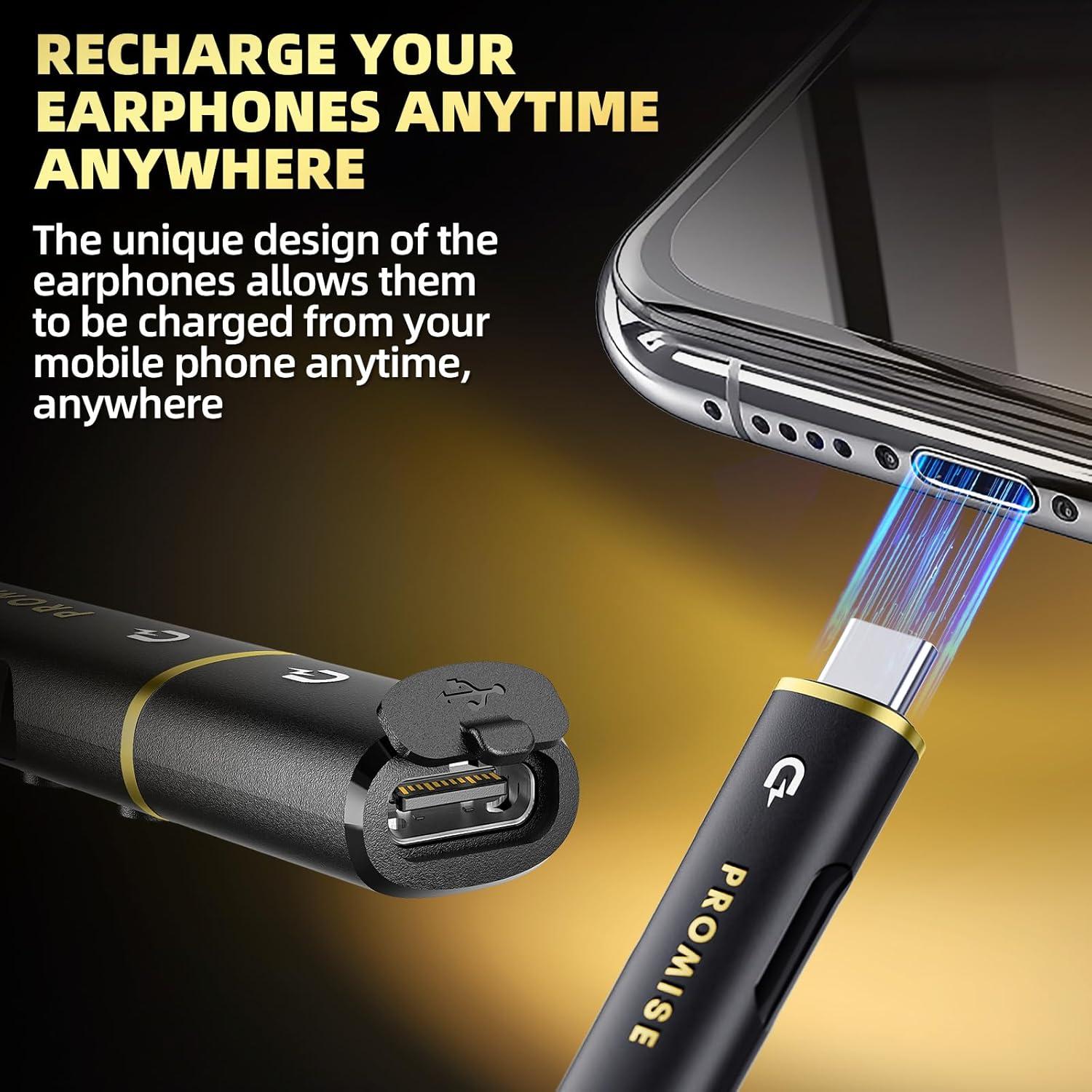 Auriculares Bluetooth Promise A12 con banda para el cuello - 60 horas de batería, carga rápida, cancelación de ruido