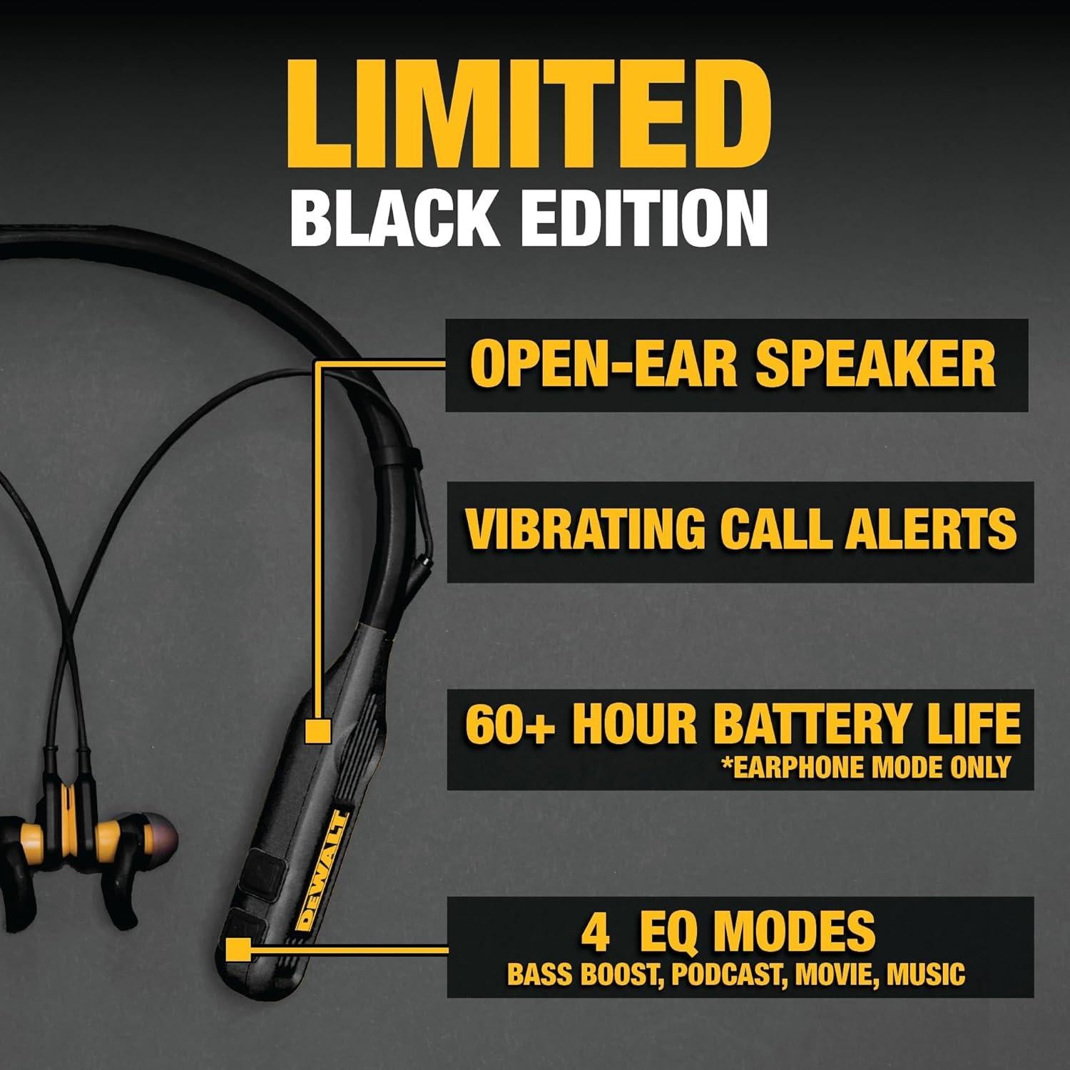 Auriculares Bluetooth DEWALT Edición Negra 2-en-1 + Funda EVA