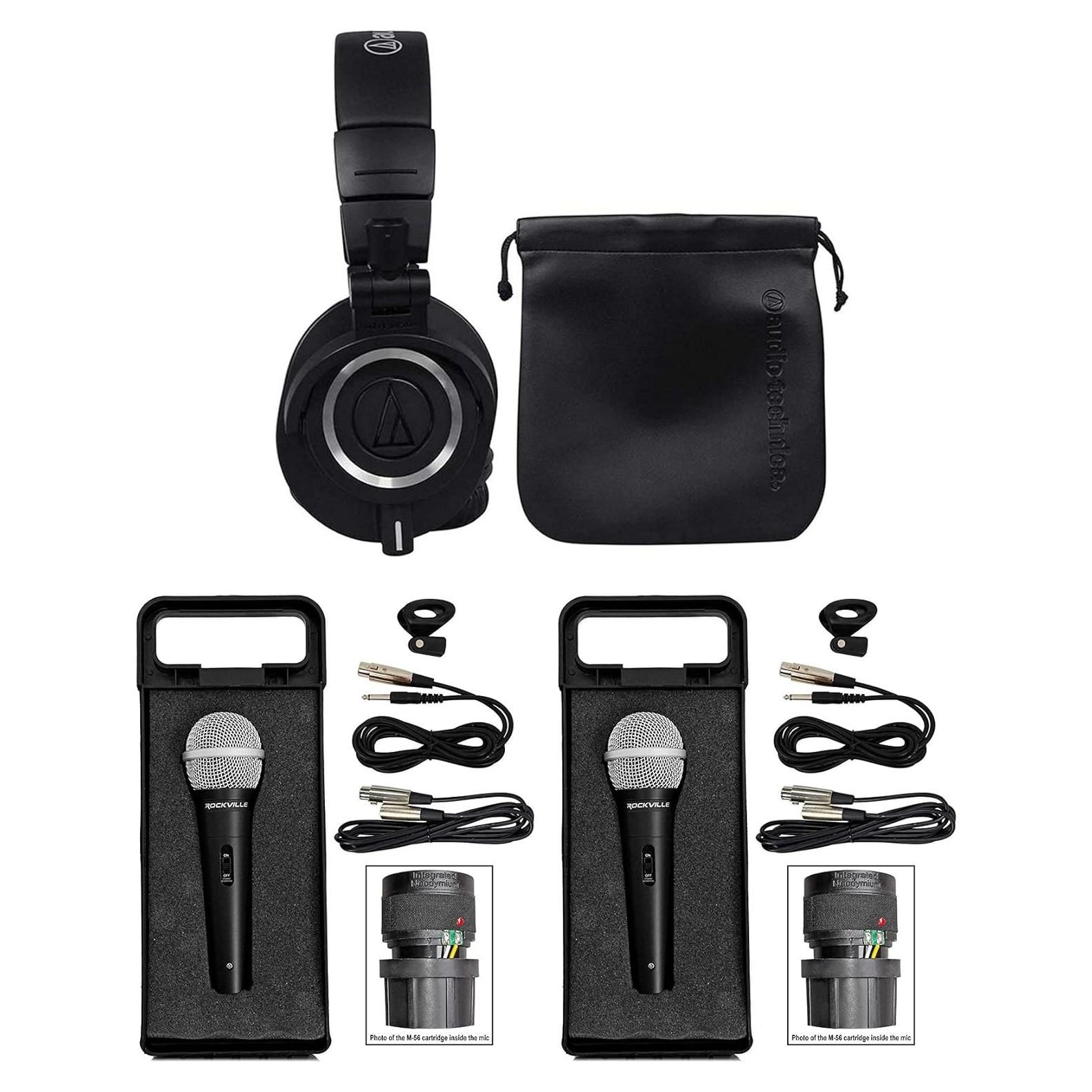 Auriculares de Estudio ATH-M50X + 2 Micrófonos Rockville RMC-XLR