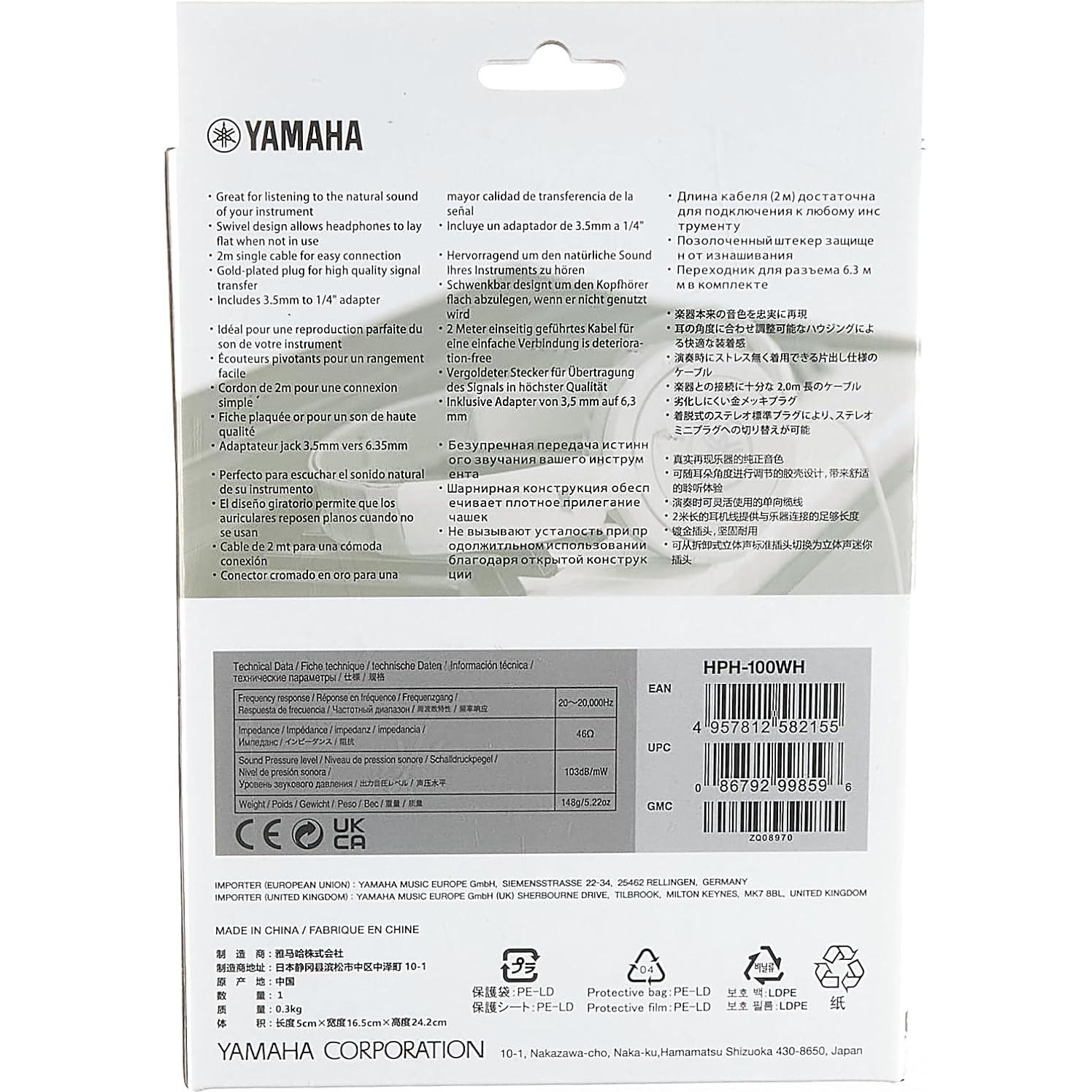 Auriculares Yamaha HPH-100WH Blancos - Cerrados Sobre la Oreja