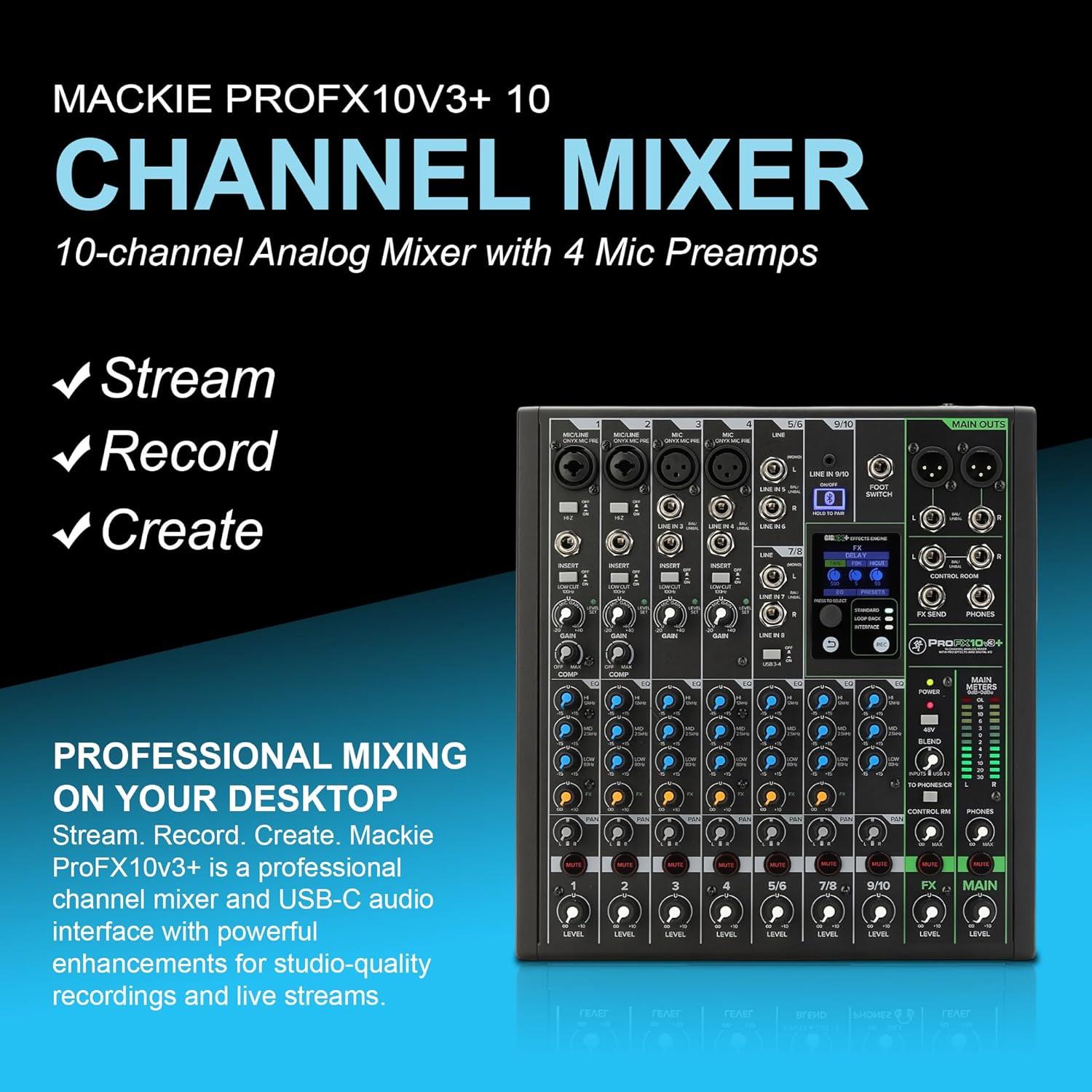 Mezclador Mackie ProFX10v3+ 10 Canales con Bluetooth y Auriculares