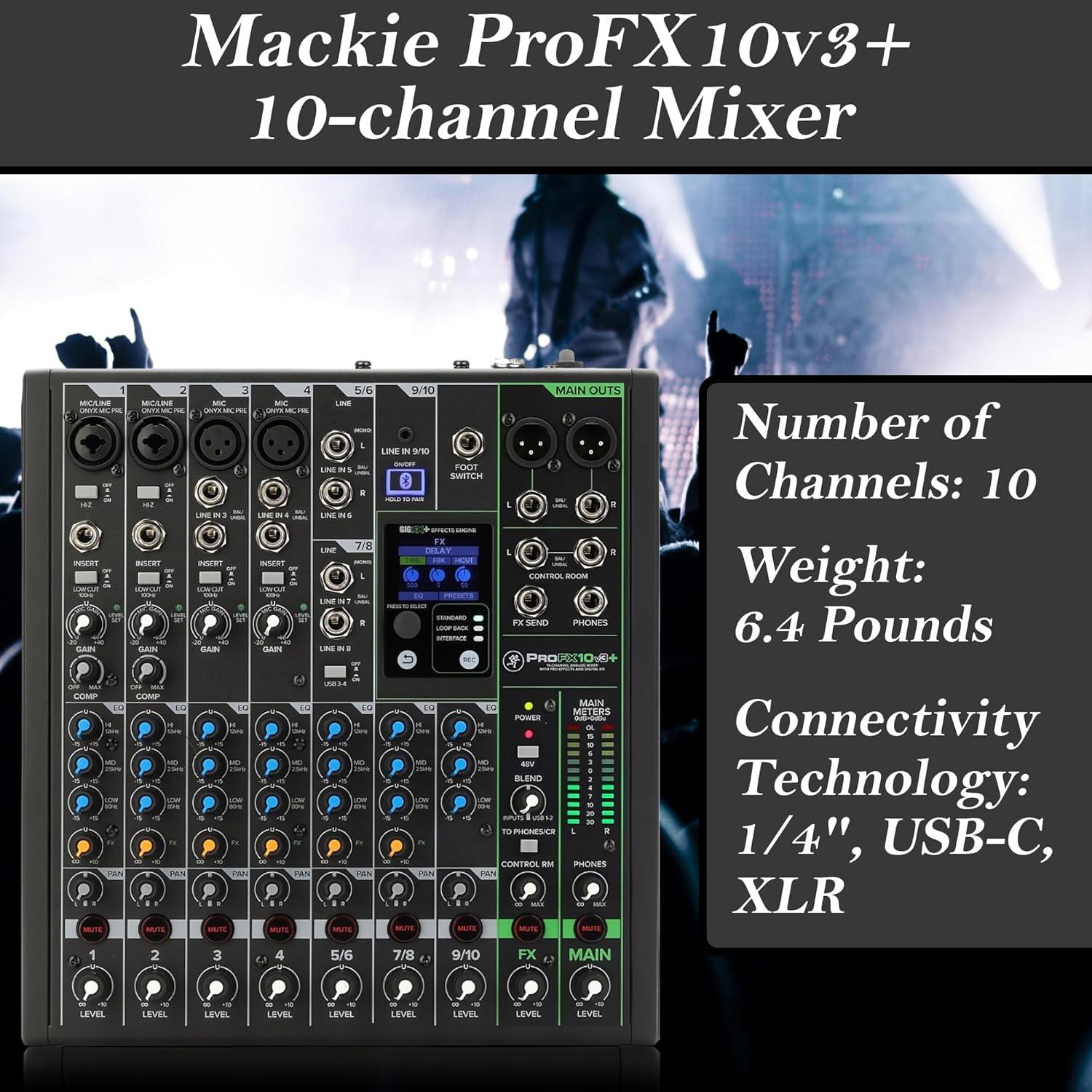 Mezclador Mackie ProFX10v3+ 10 Canales con Bluetooth y Auriculares