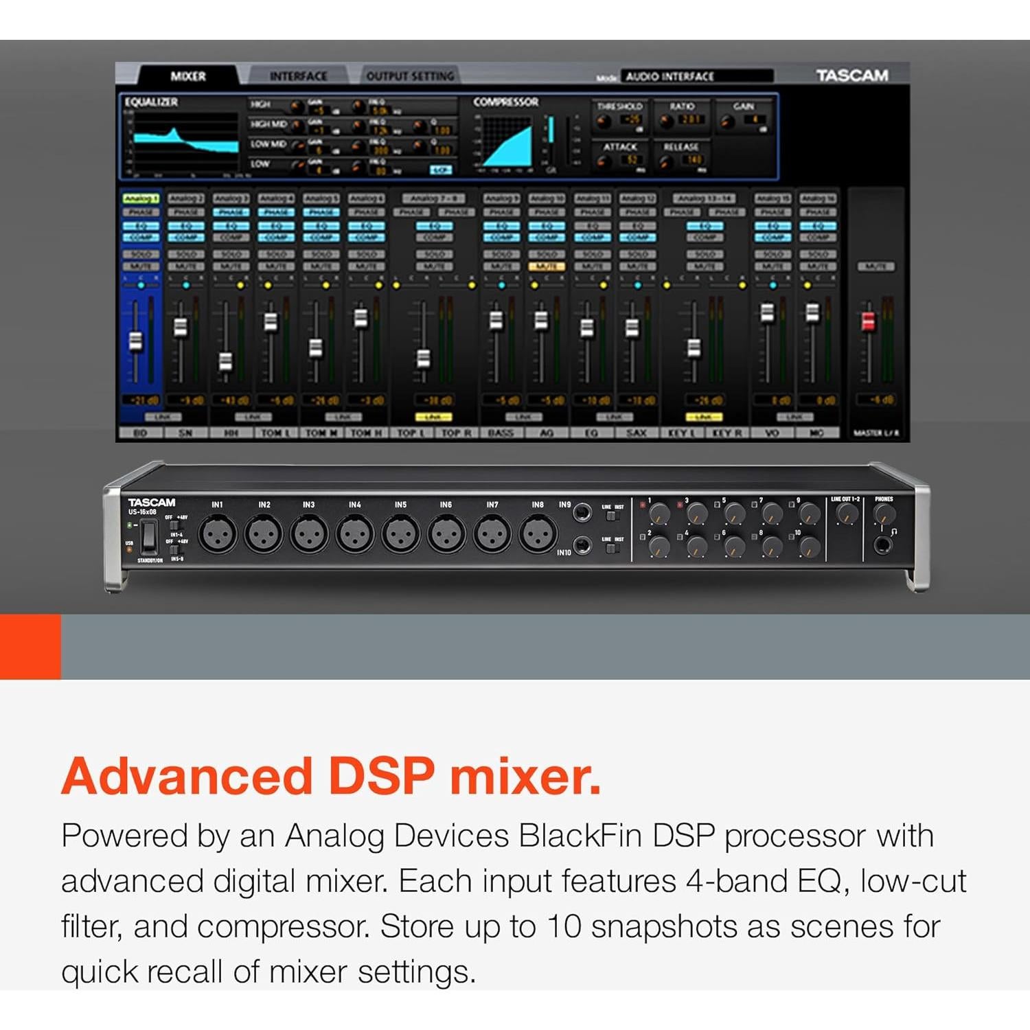 Interfaz de Audio/MIDI USB Tascam US-16x08 16 Entradas 2.77 kg