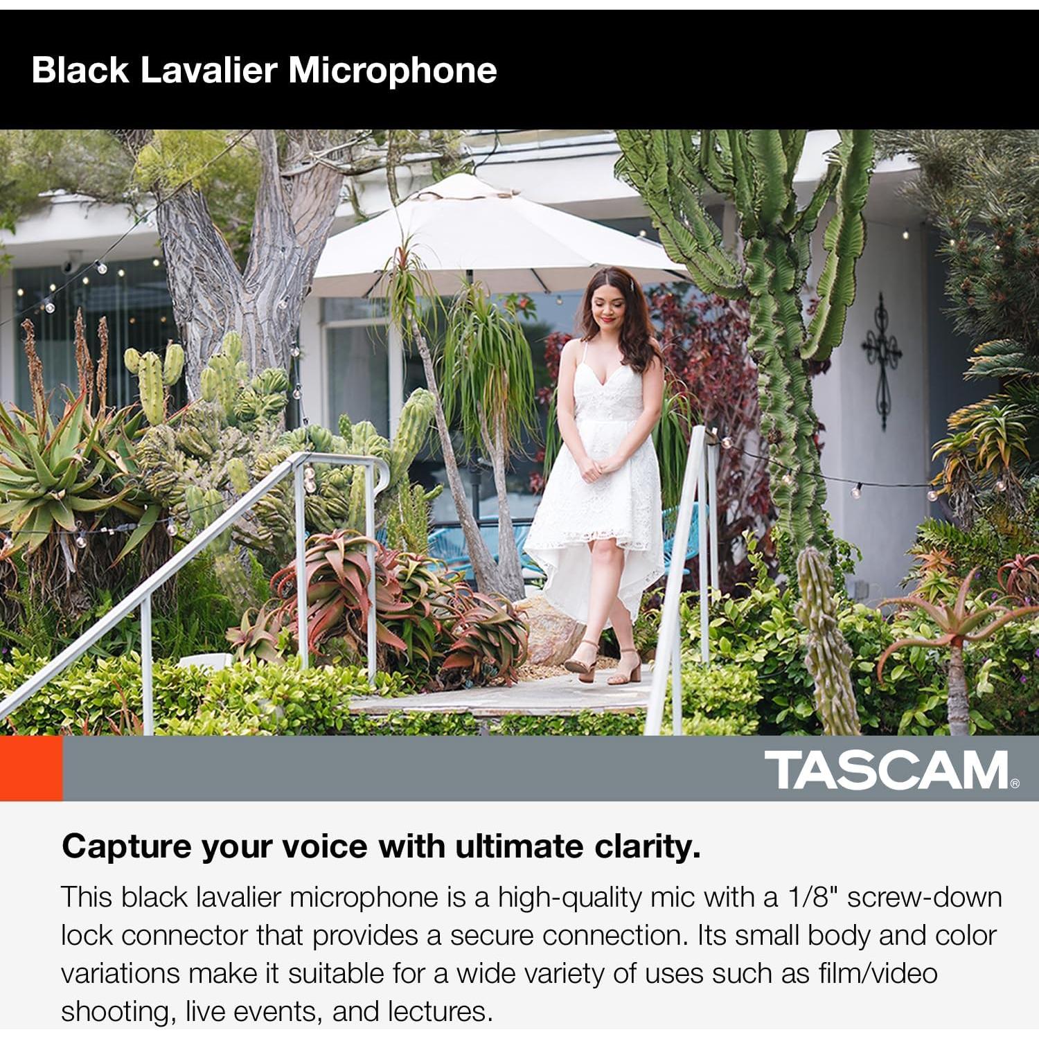 Micrófono Lavalier Tascam TM-10LB, Conector 3.5mm, Negro