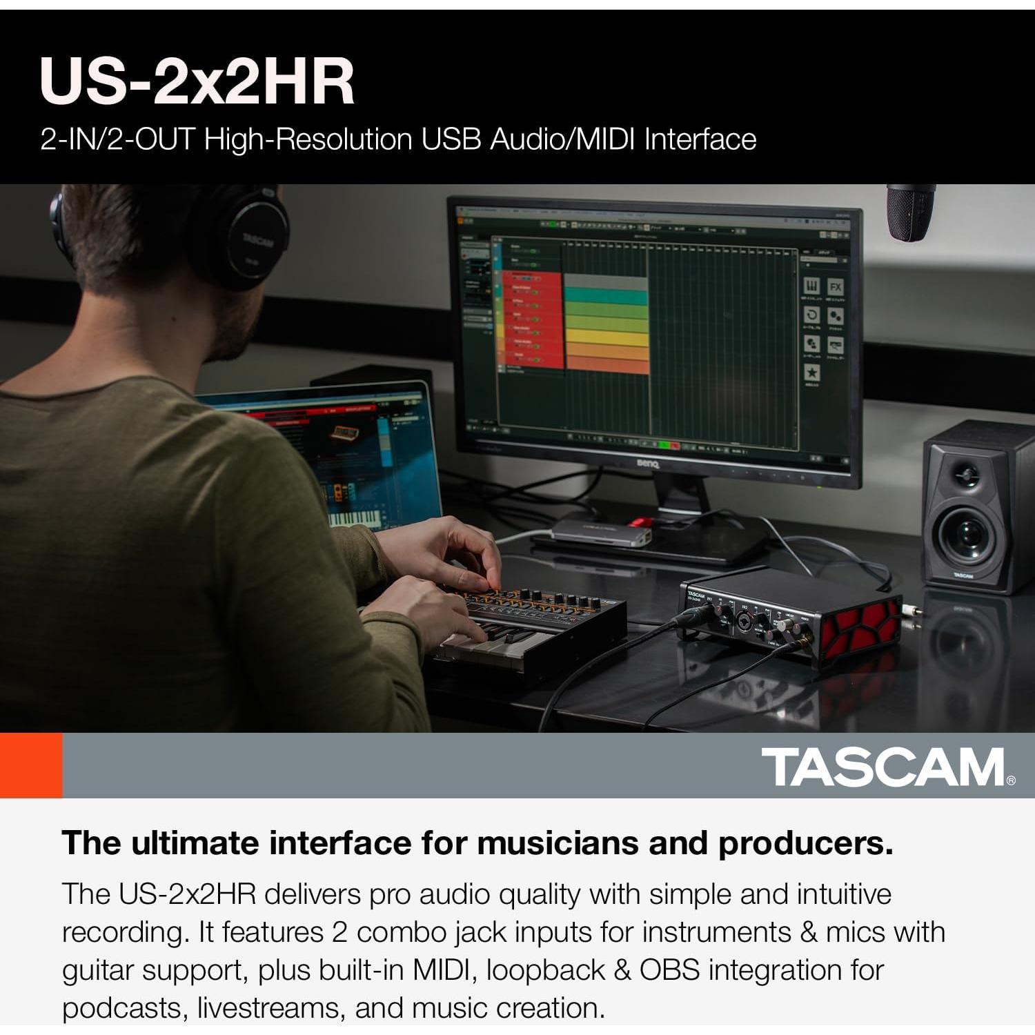 Interfaz de Audio USB Tascam US-2x2HR 2x2 24-bit/192 kHz