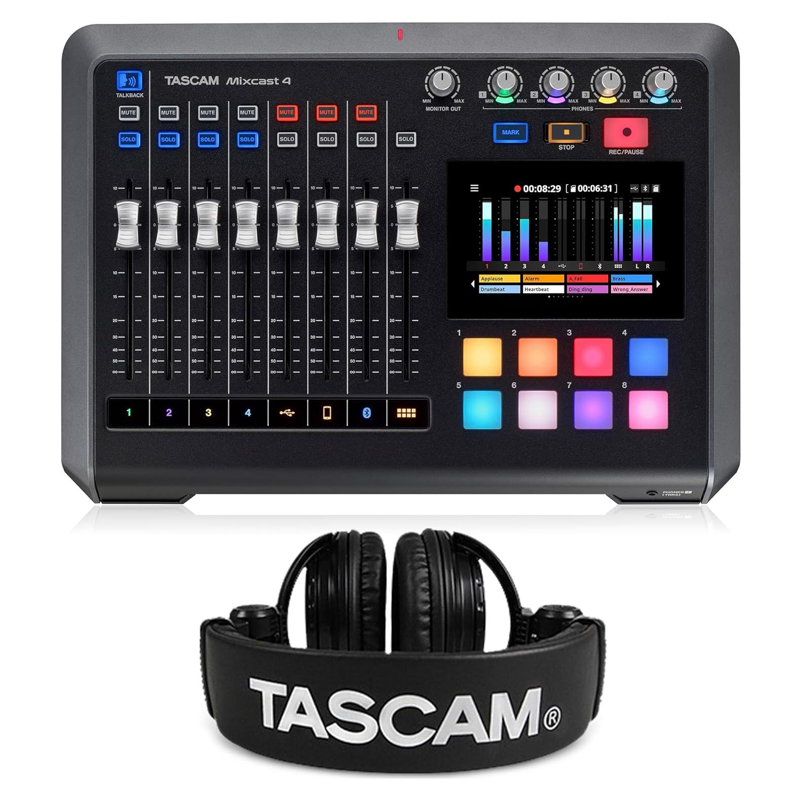 TASCAM Mixcast 4 + Auriculares TH-02-B para Podcasting