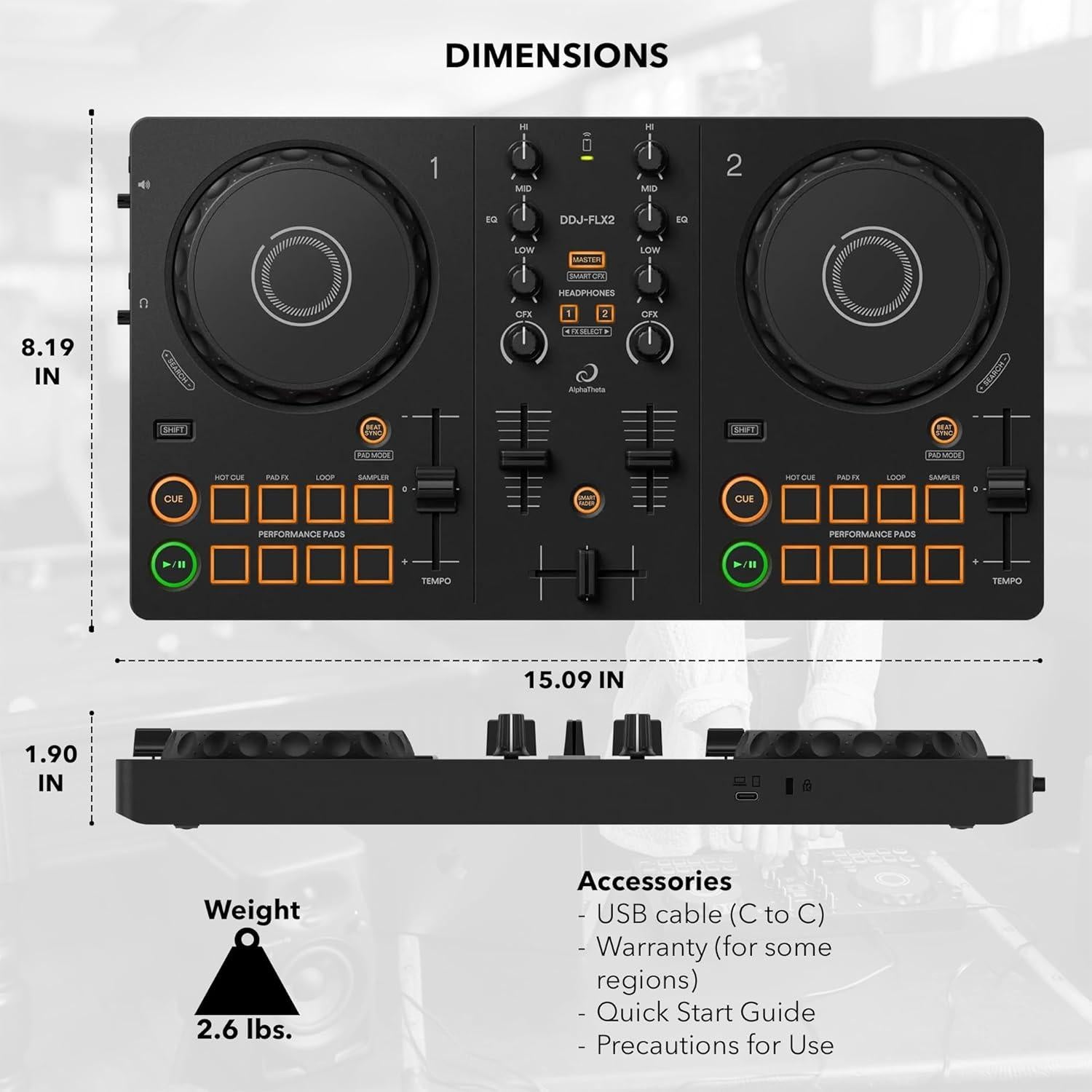 Controlador DJ Pioneer DDJ-FLX2 Compacto 2 Canales con Estuche