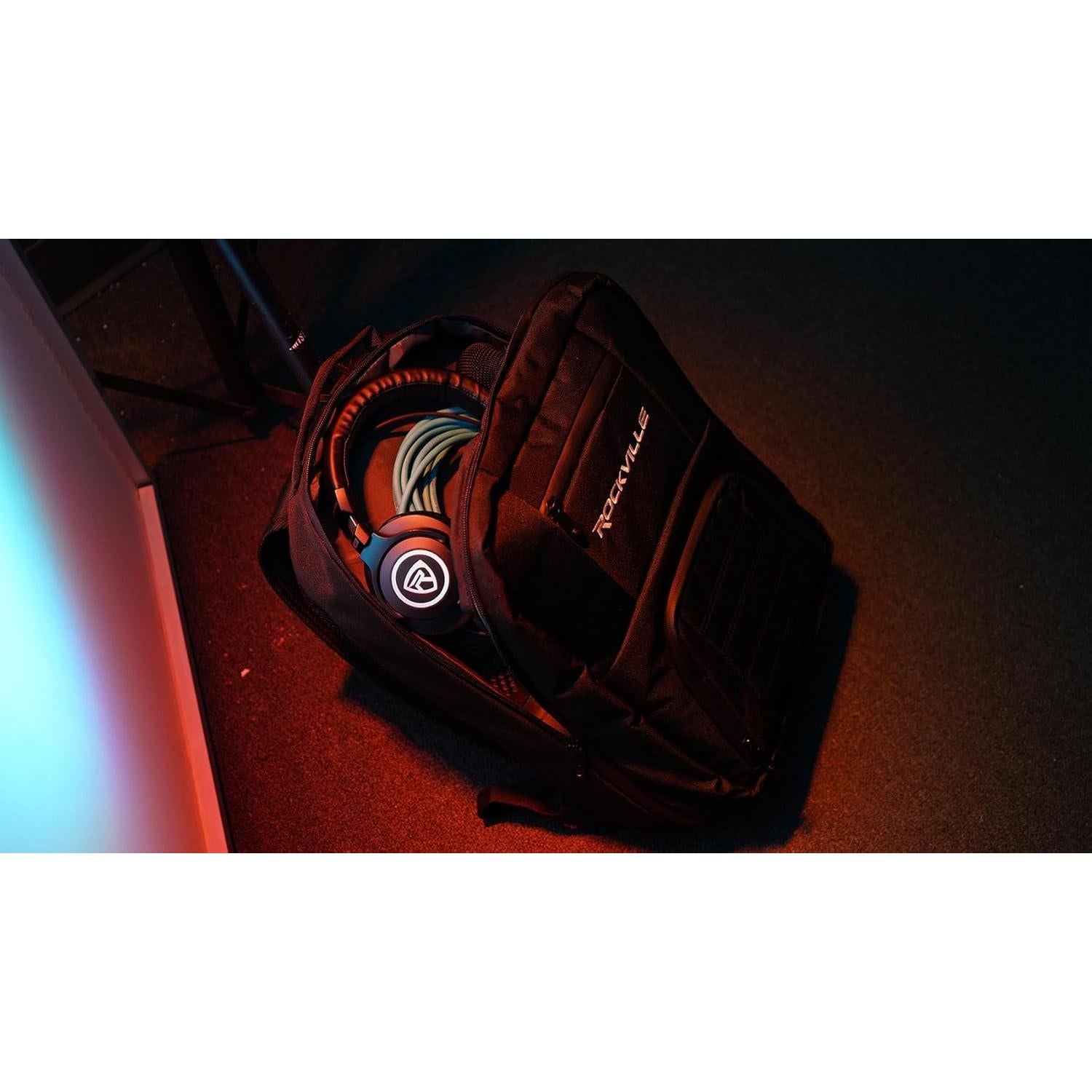 Mochila Rockville DJBP24 para DJ, 11 Compartimentos, 2 Laptops