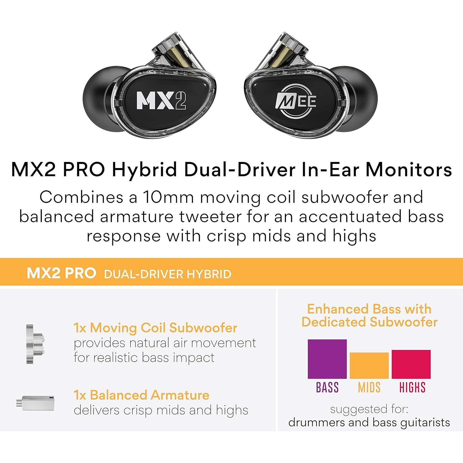 Auriculares In-Ear MEE audio MX2 PRO Doble Controlador Negro