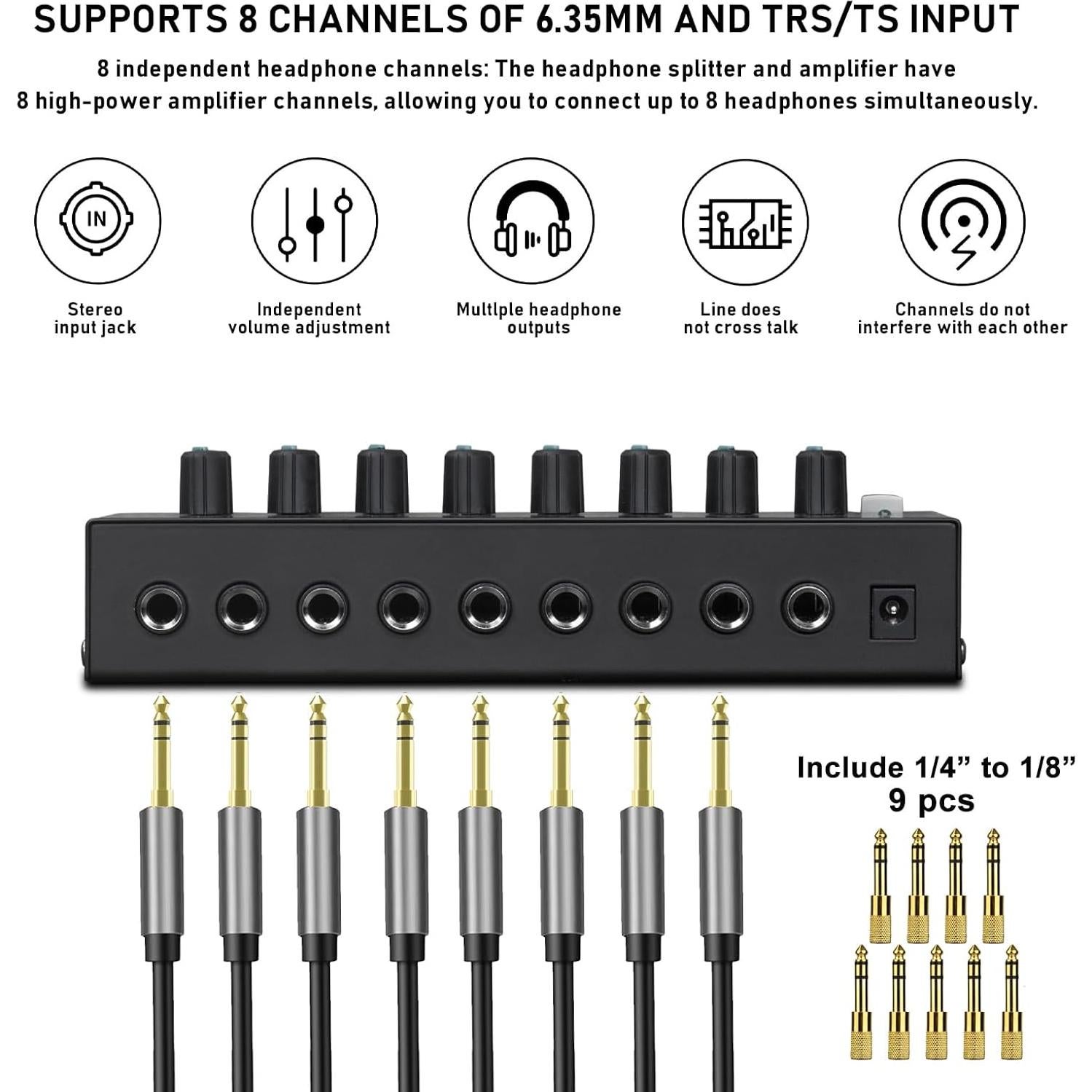 Amplificador de Auriculares STABCL S-800 8 Canales Estéreo