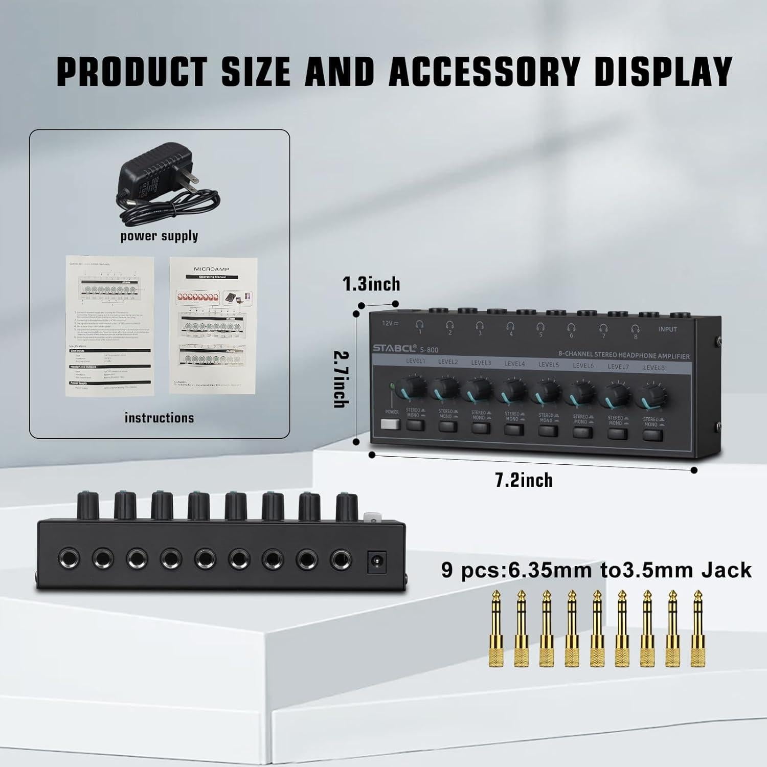 Amplificador de Auriculares STABCL S-800 8 Canales Estéreo