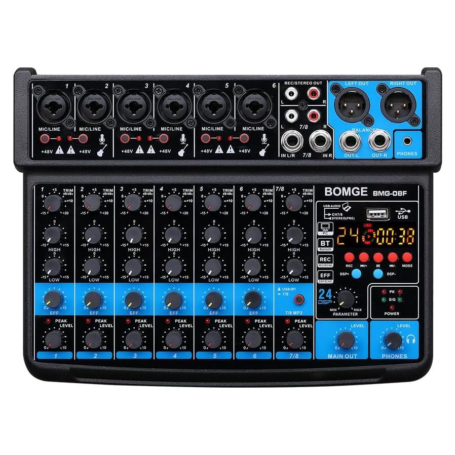 Mezclador de audio BOMGE 8 canales con Bluetooth y USB