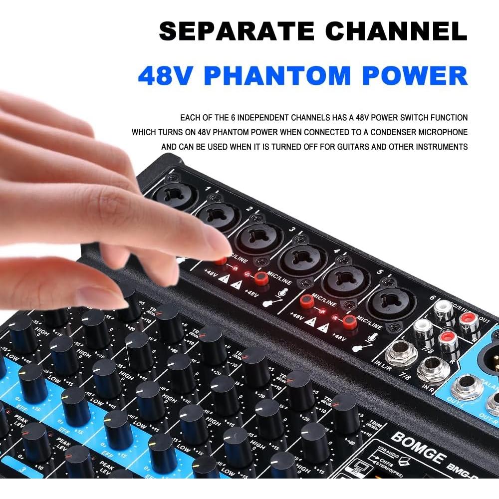 Mezclador de audio BOMGE 8 canales con Bluetooth y USB