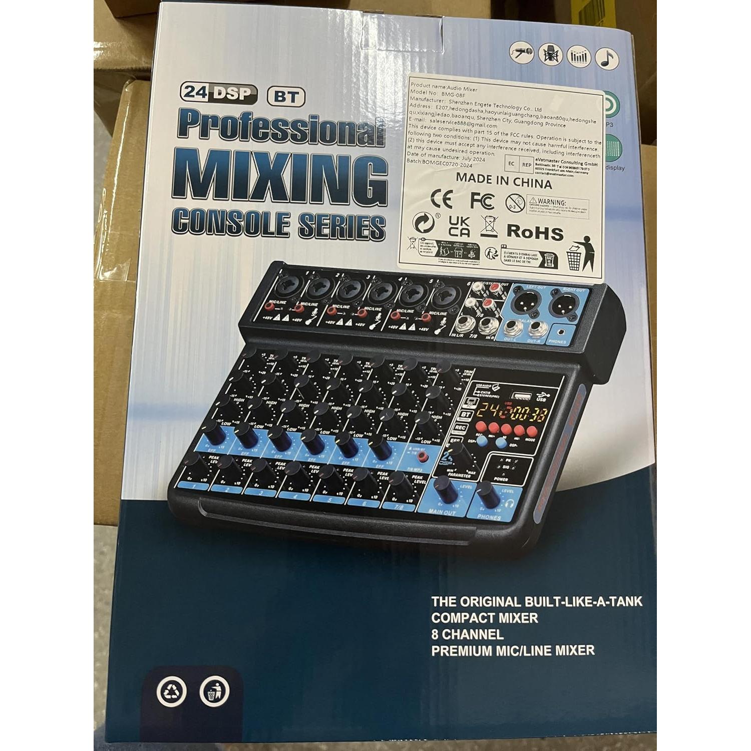 Mezclador de audio BOMGE 8 canales con Bluetooth y USB