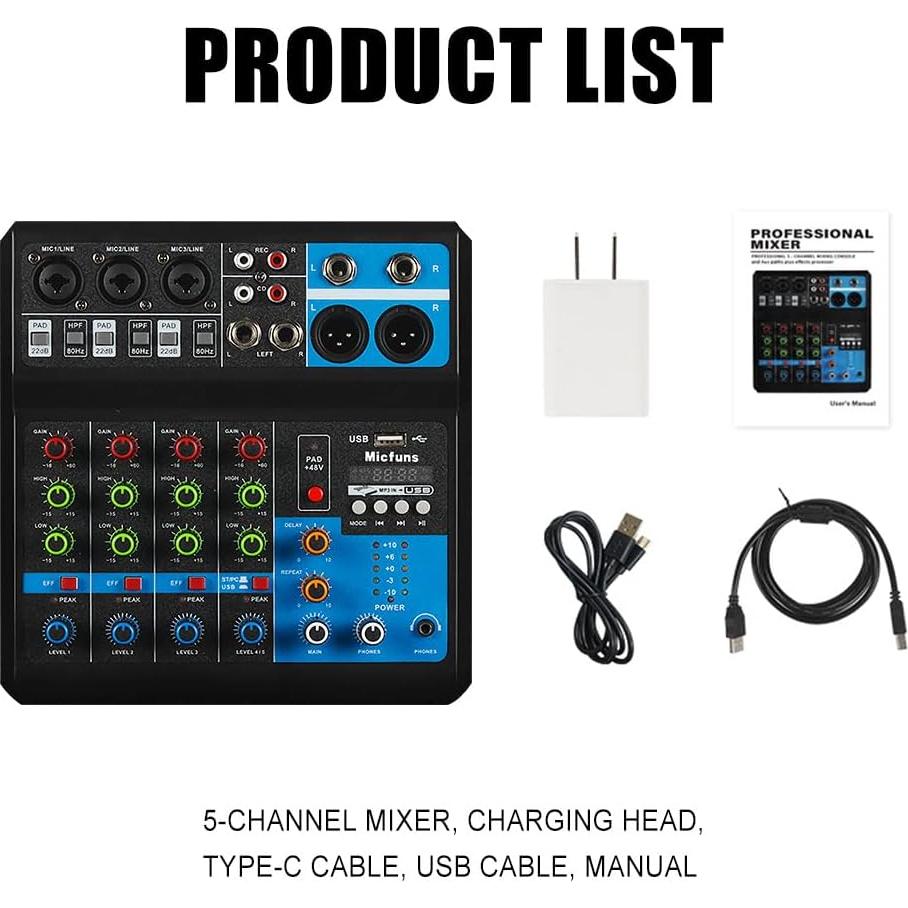 Mezclador de audio DJ M-5 5 canales con Bluetooth y USB