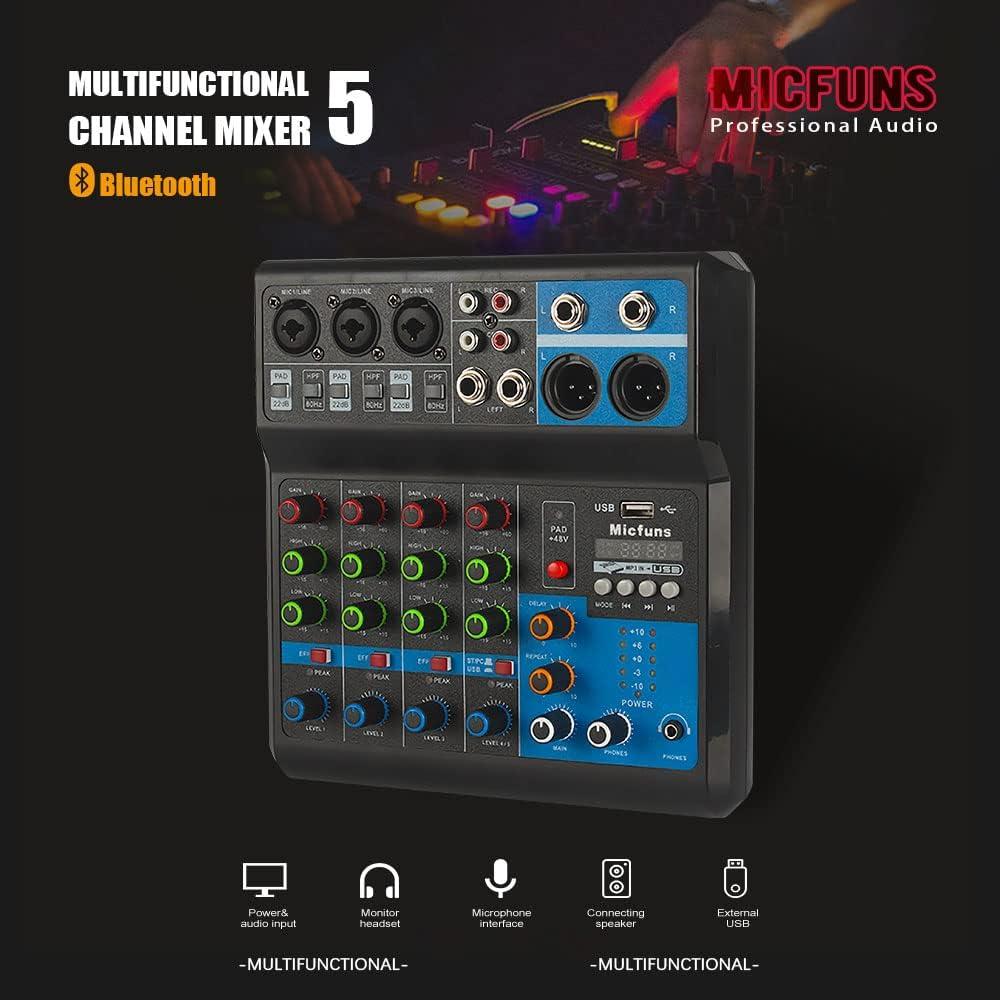 Mezclador de audio DJ M-5 5 canales con Bluetooth y USB