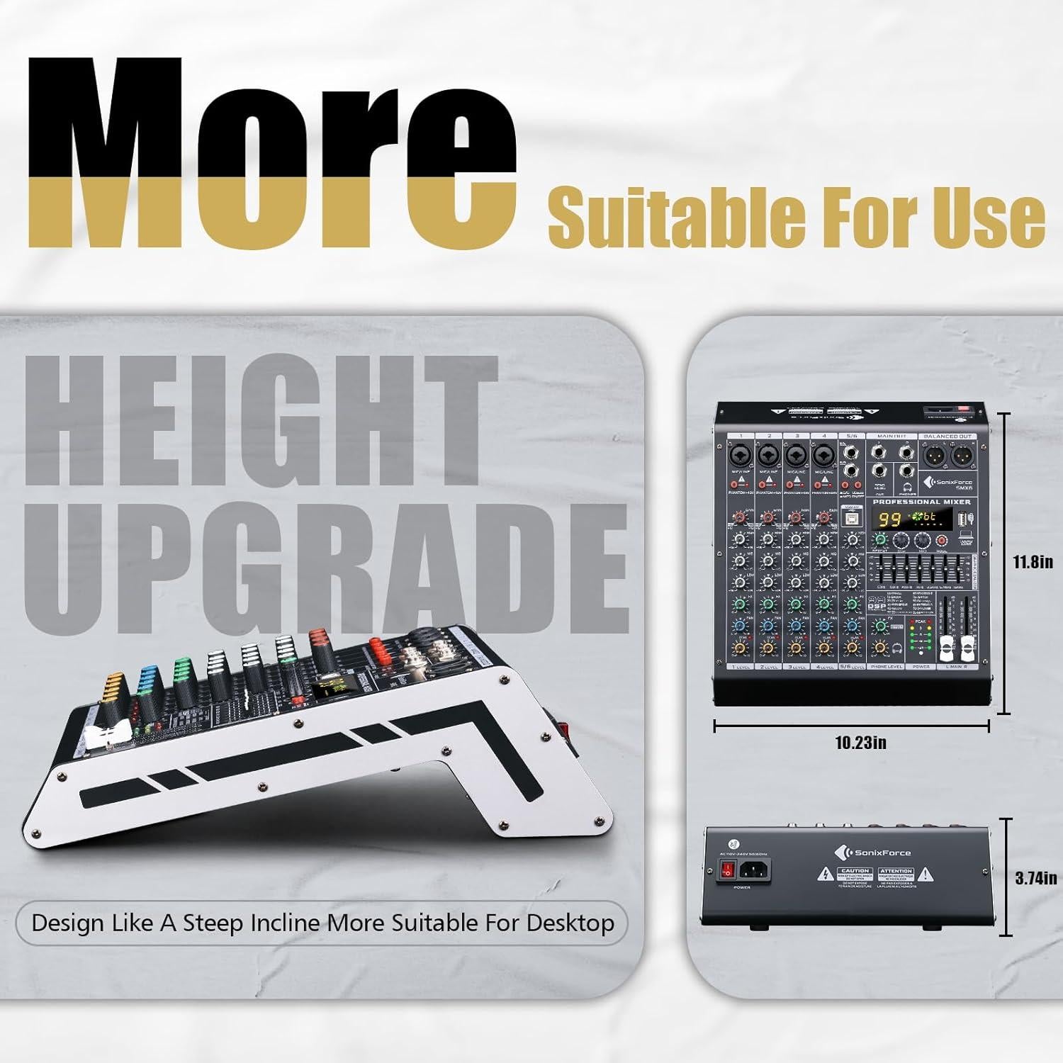 Consola de Mezcla de Audio 6 Canales SMX6 con USB y 48V