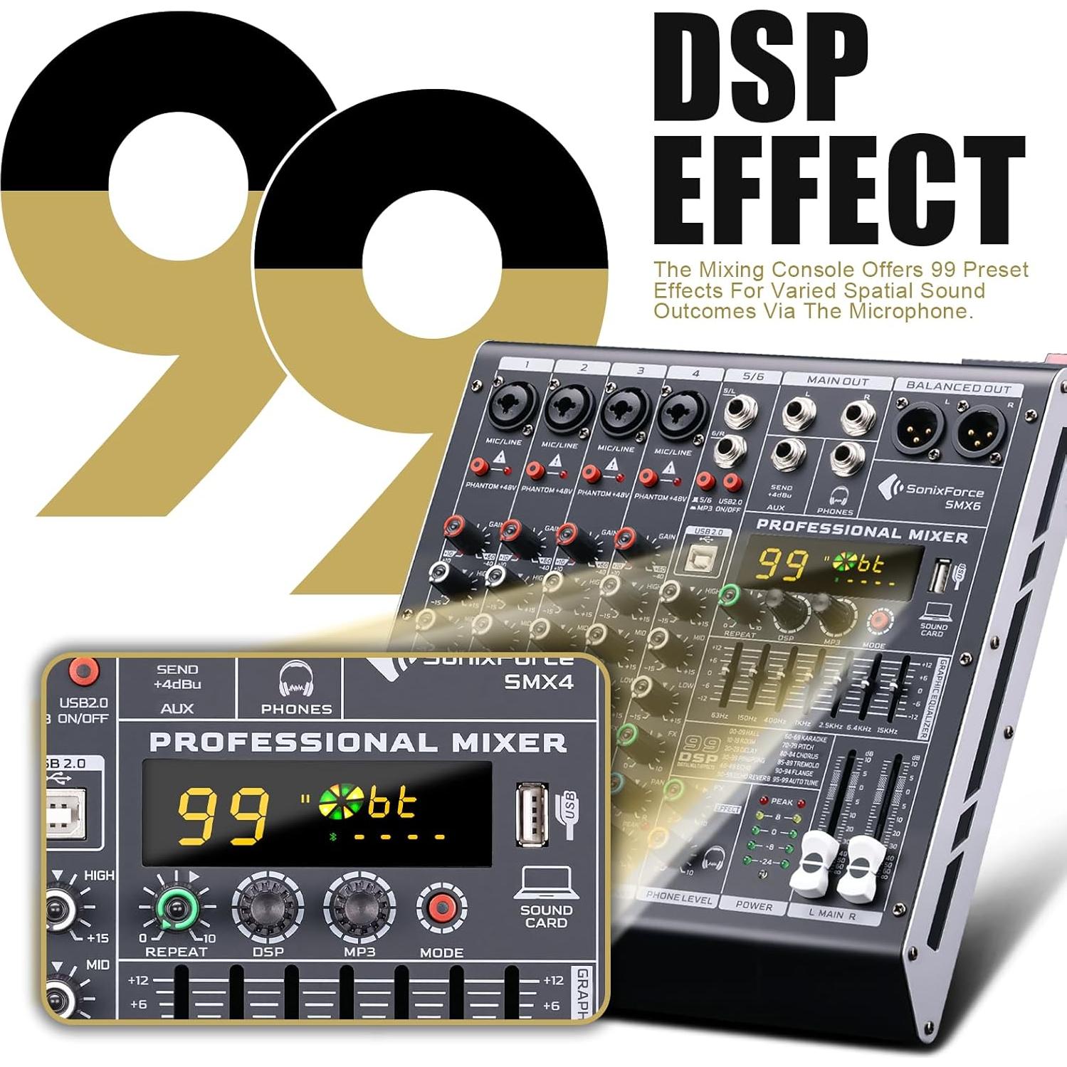 Consola de Mezcla de Audio 6 Canales SMX6 con USB y 48V