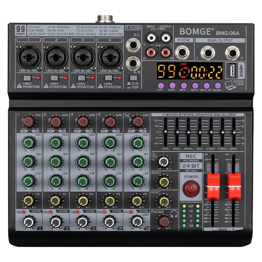 Mezclador de Audio BOMGE 06A Profesional 6 Canales Bluetooth