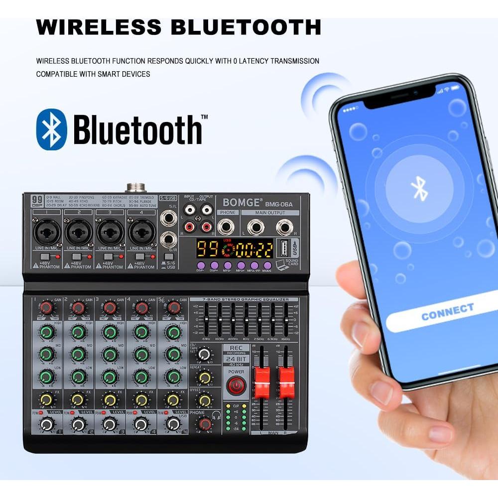 Mezclador de Audio BOMGE 06A Profesional 6 Canales Bluetooth
