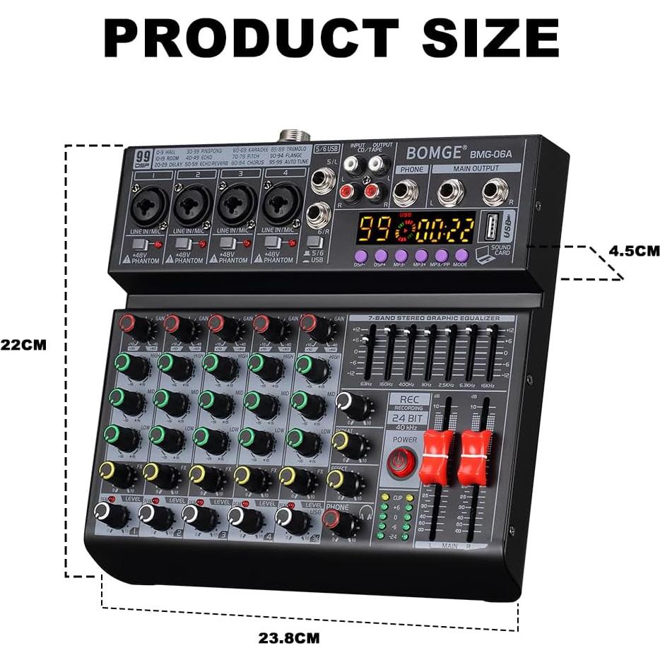 Mezclador de Audio BOMGE 06A Profesional 6 Canales Bluetooth