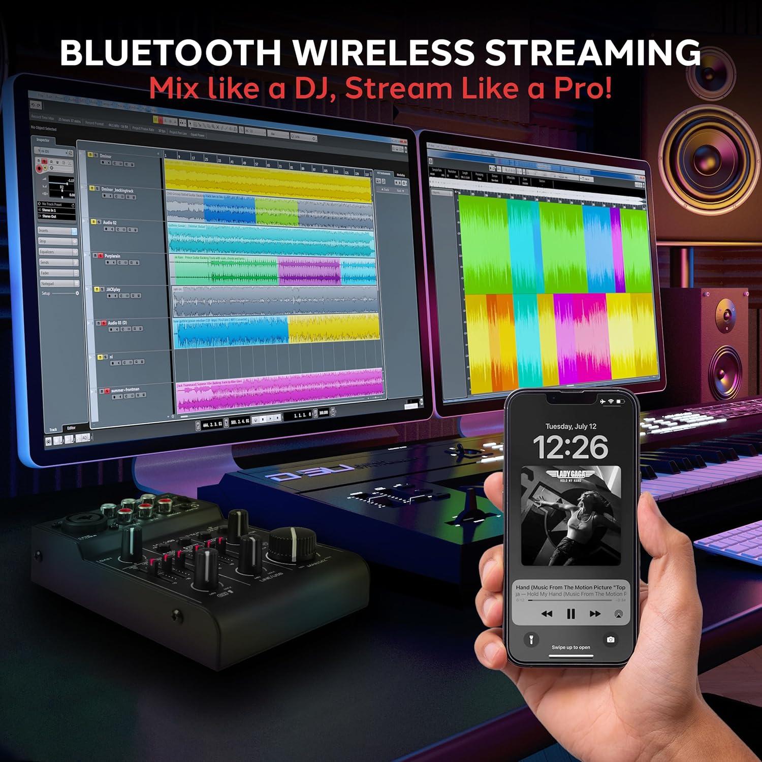 Mezclador de Audio Bluetooth Pyle PAD30MXUBT.5 - 3 Canales, USB