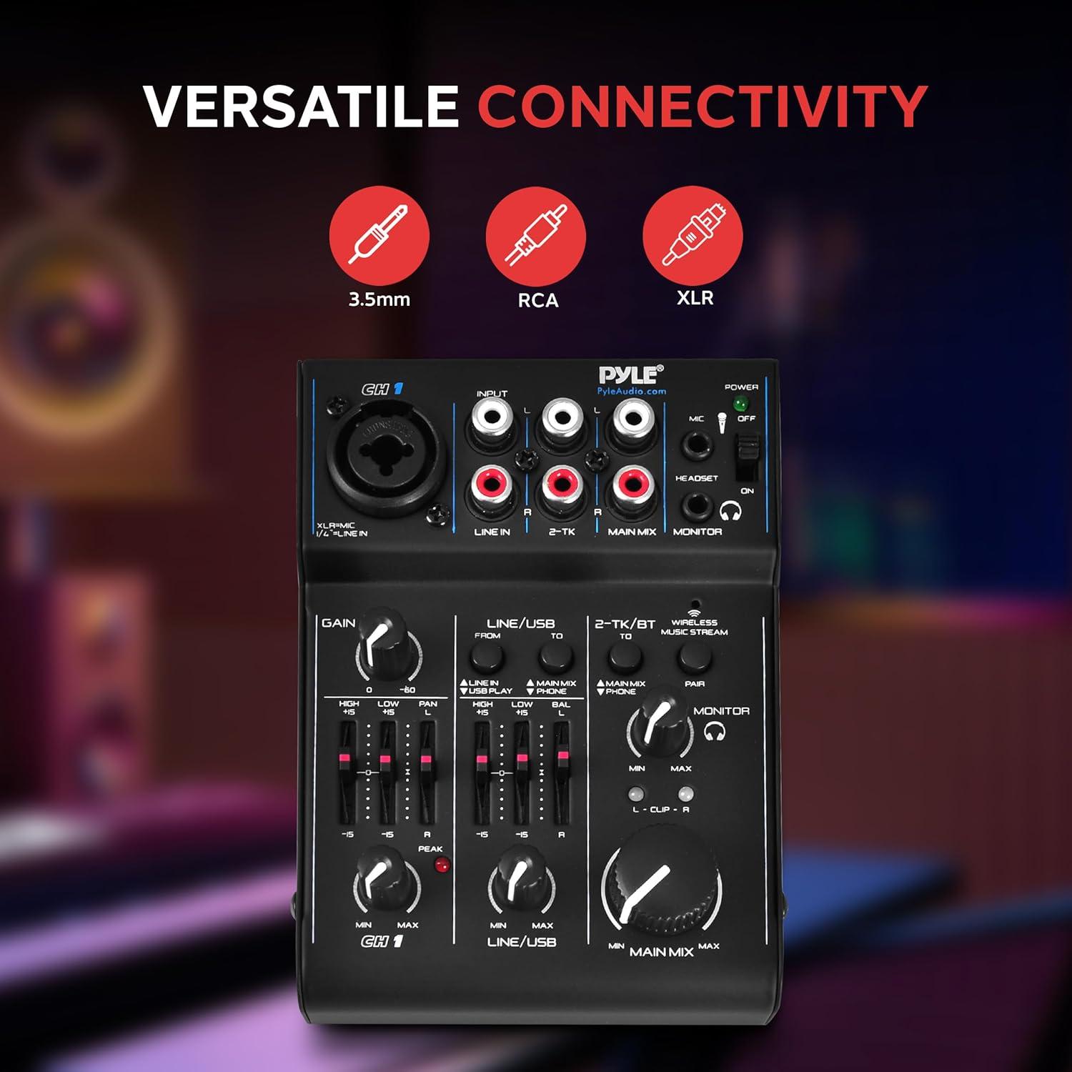 Mezclador de Audio Bluetooth Pyle PAD30MXUBT.5 - 3 Canales, USB