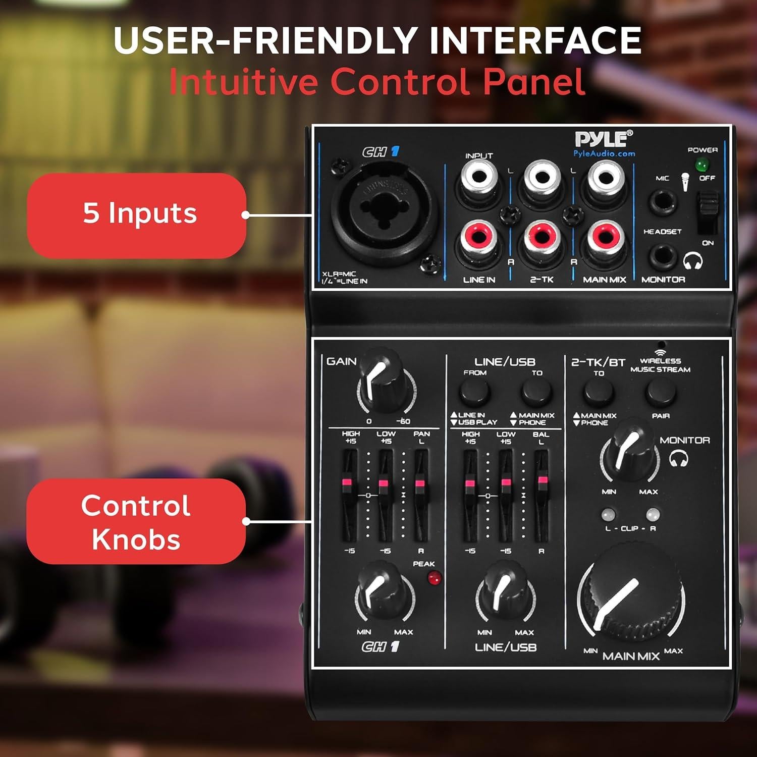 Mezclador de Audio Bluetooth Pyle PAD30MXUBT.5 - 3 Canales, USB