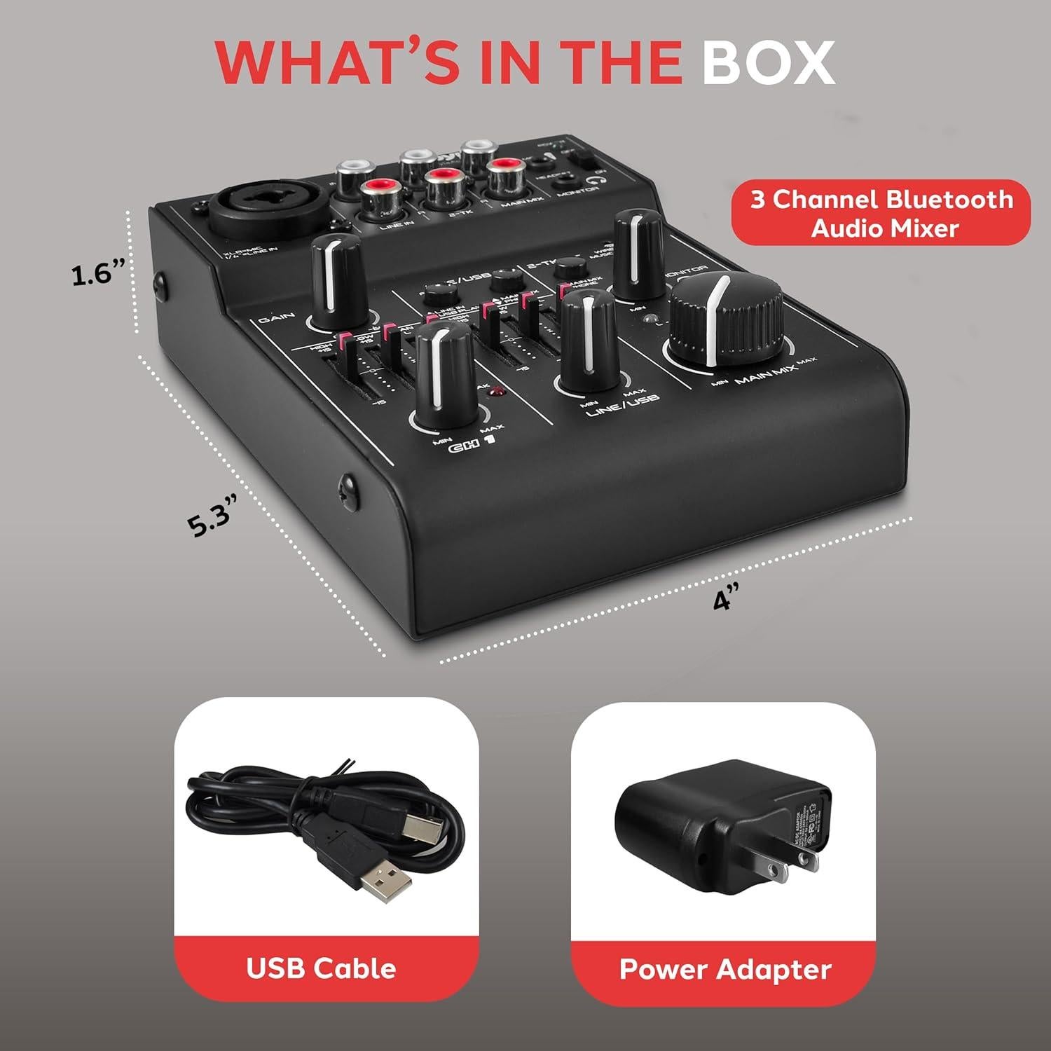 Mezclador de Audio Bluetooth Pyle PAD30MXUBT.5 - 3 Canales, USB