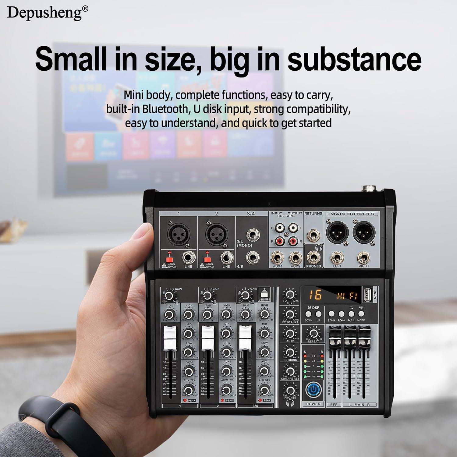 Mezclador de Audio Profesional Depusheng XT4, 4 Canales, Bluetooth