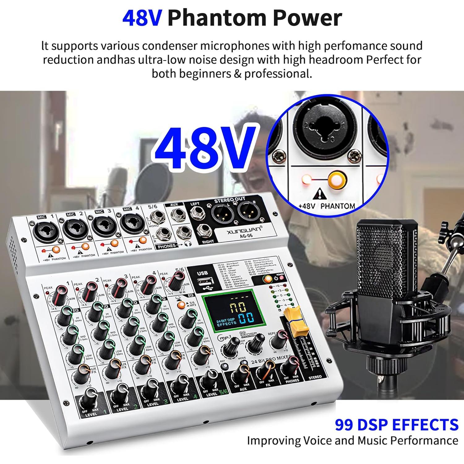 Mezclador de Audio Profesional XUNGUAN AG-06 6 Canales Bluetooth