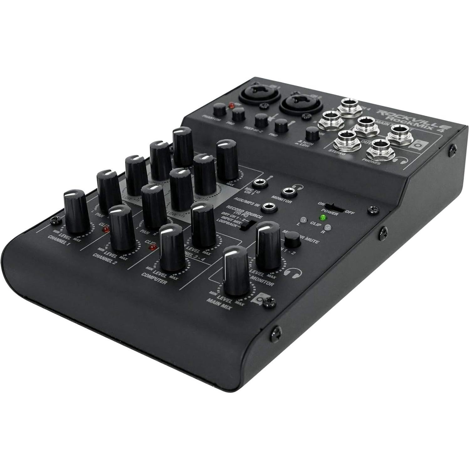 Mezclador Rockville RockMix 4 Canales USB Ecualizador 2 Bandas