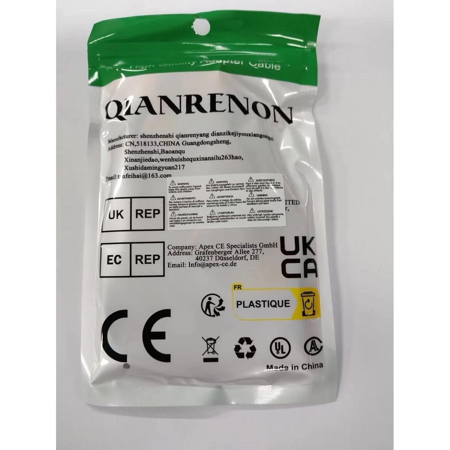 Cable Balanceado XLR Macho a TRS 6.35mm 90° QIANRENON 30cm