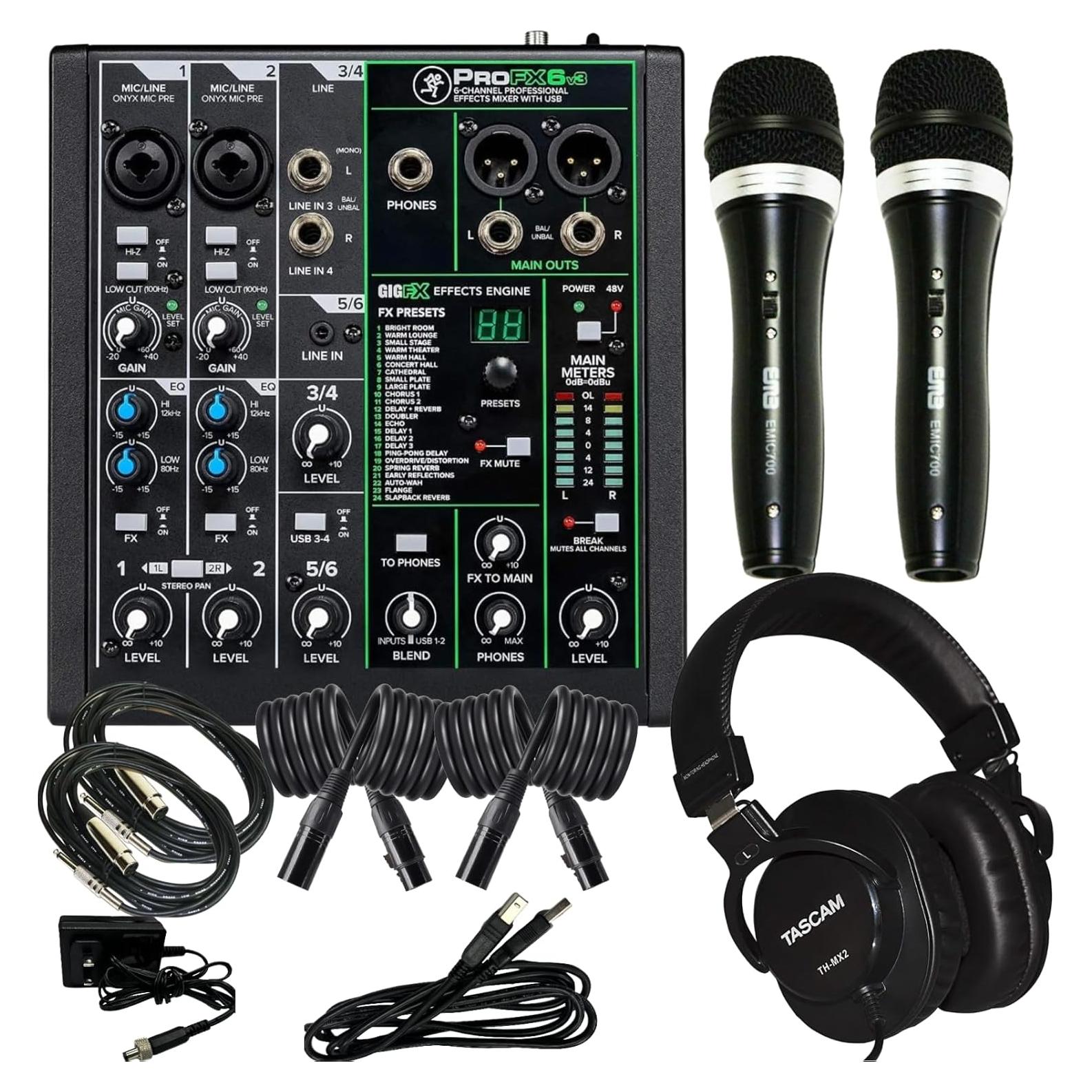 Paquete Mezclador Mackie ProFX6v3 + 2 Micrófonos EMB EMIC700