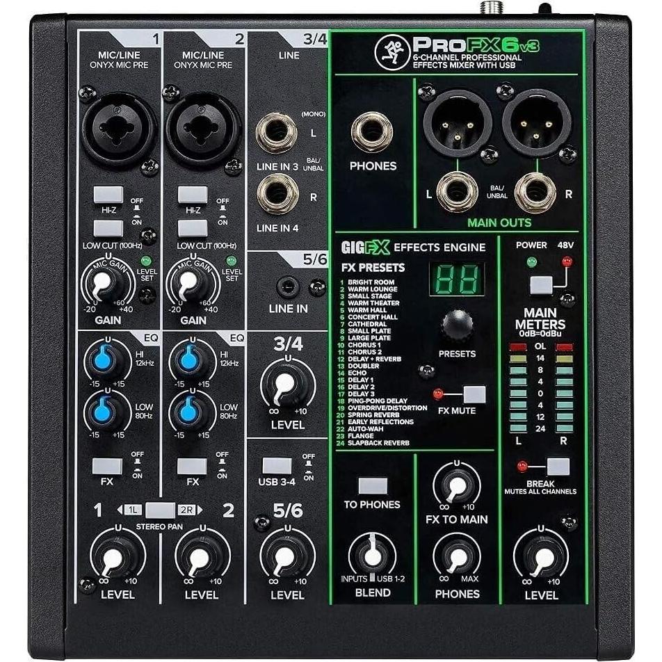 Paquete Mezclador Mackie ProFX6v3 + 2 Micrófonos EMB EMIC700