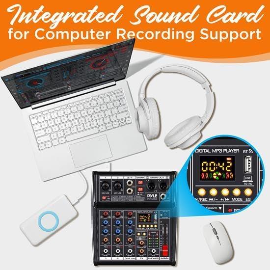 Controlador de Mezclador de Audio Pyle PMX464 - 4 Canales, 16 Efectos, USB