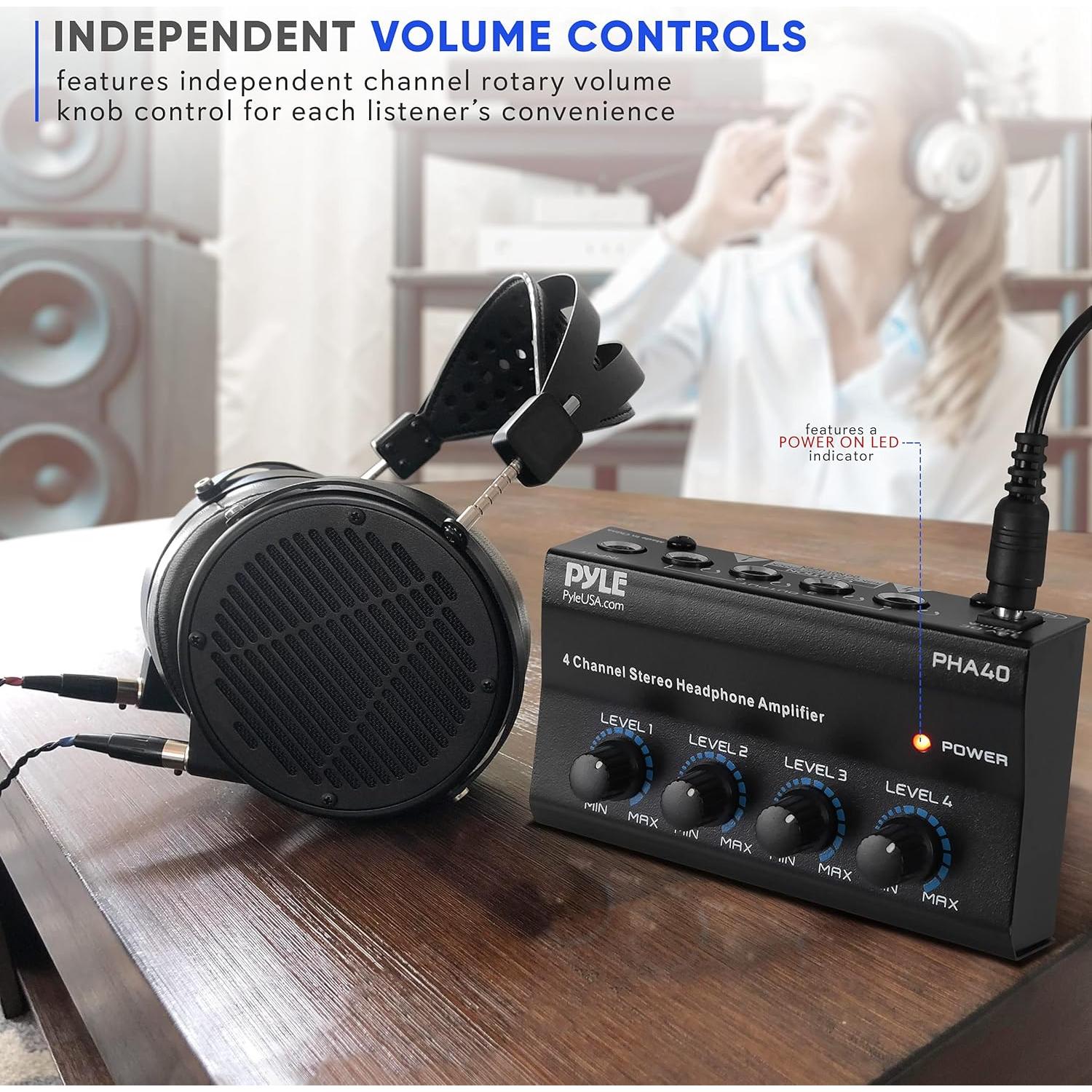 Amplificador de auriculares Pyle PHA40 4 canales TRS 1/4"