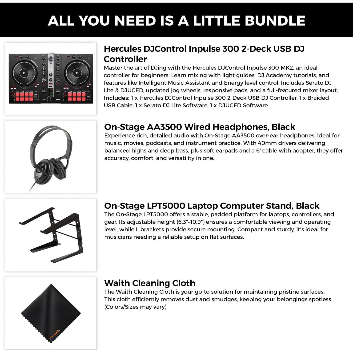 Controlador DJ Hercules DJControl Inpulse 300 + Auriculares y Soporte