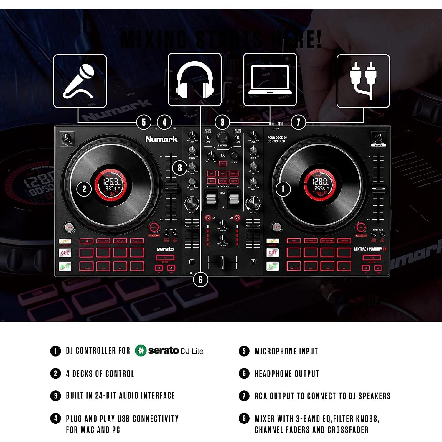 Controlador DJ Numark Mixtrack Platinum FX con Auriculares HF175