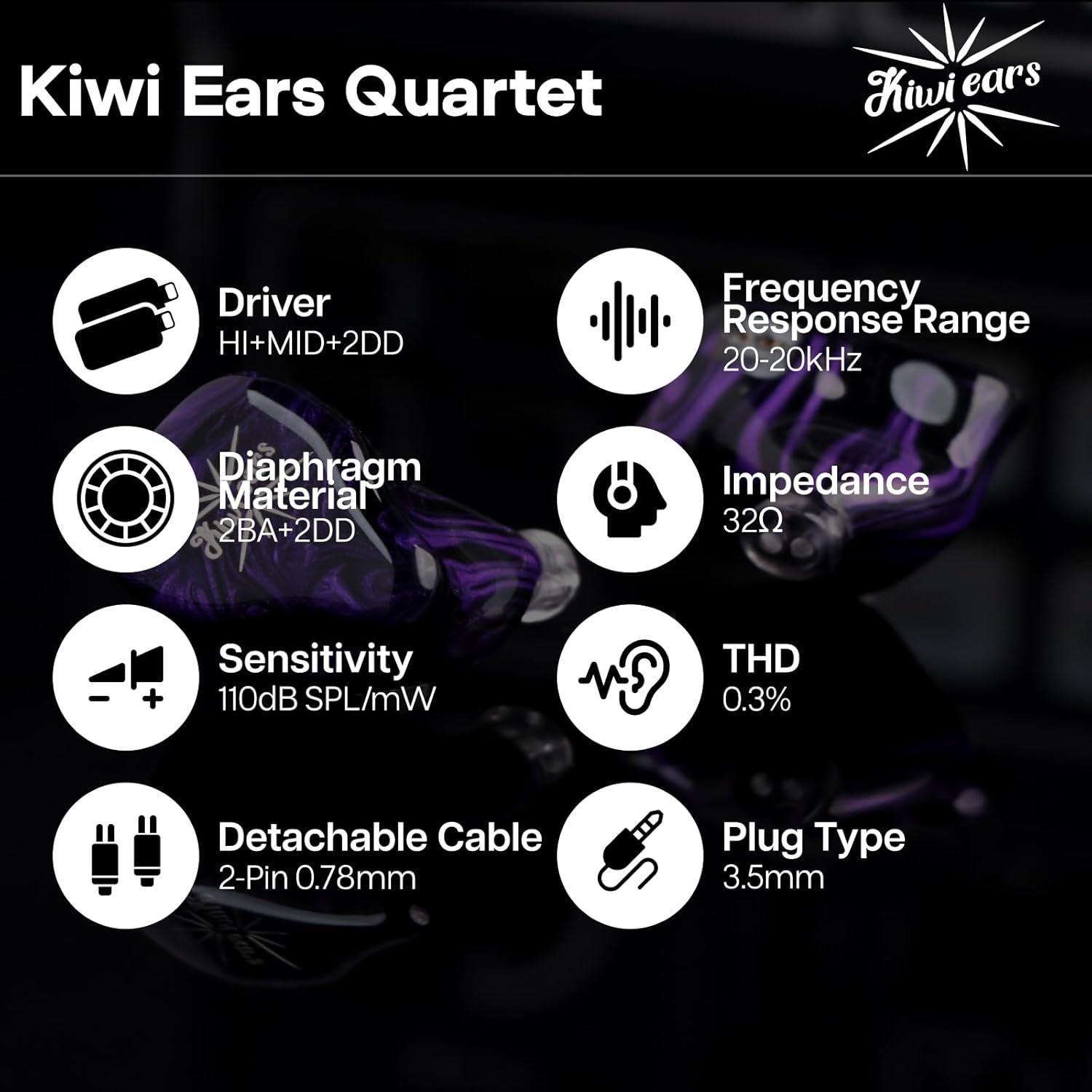 Auriculares In-Ear Kiwi Ears Cuarteto 2DD+2BA HiFi Resina