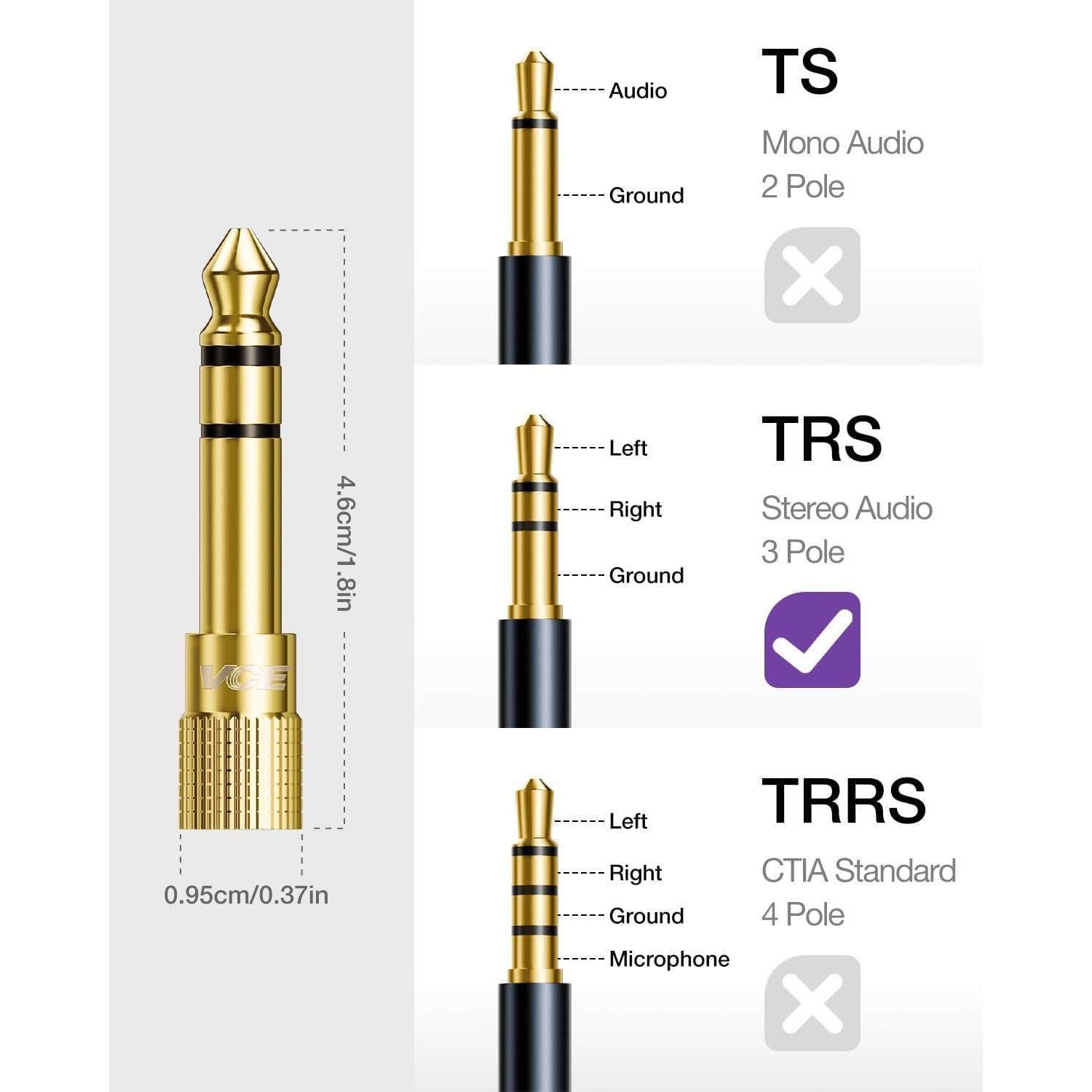 Adaptador de Jack Estéreo VCE 6.35mm a 3.5mm - Paquete de 2