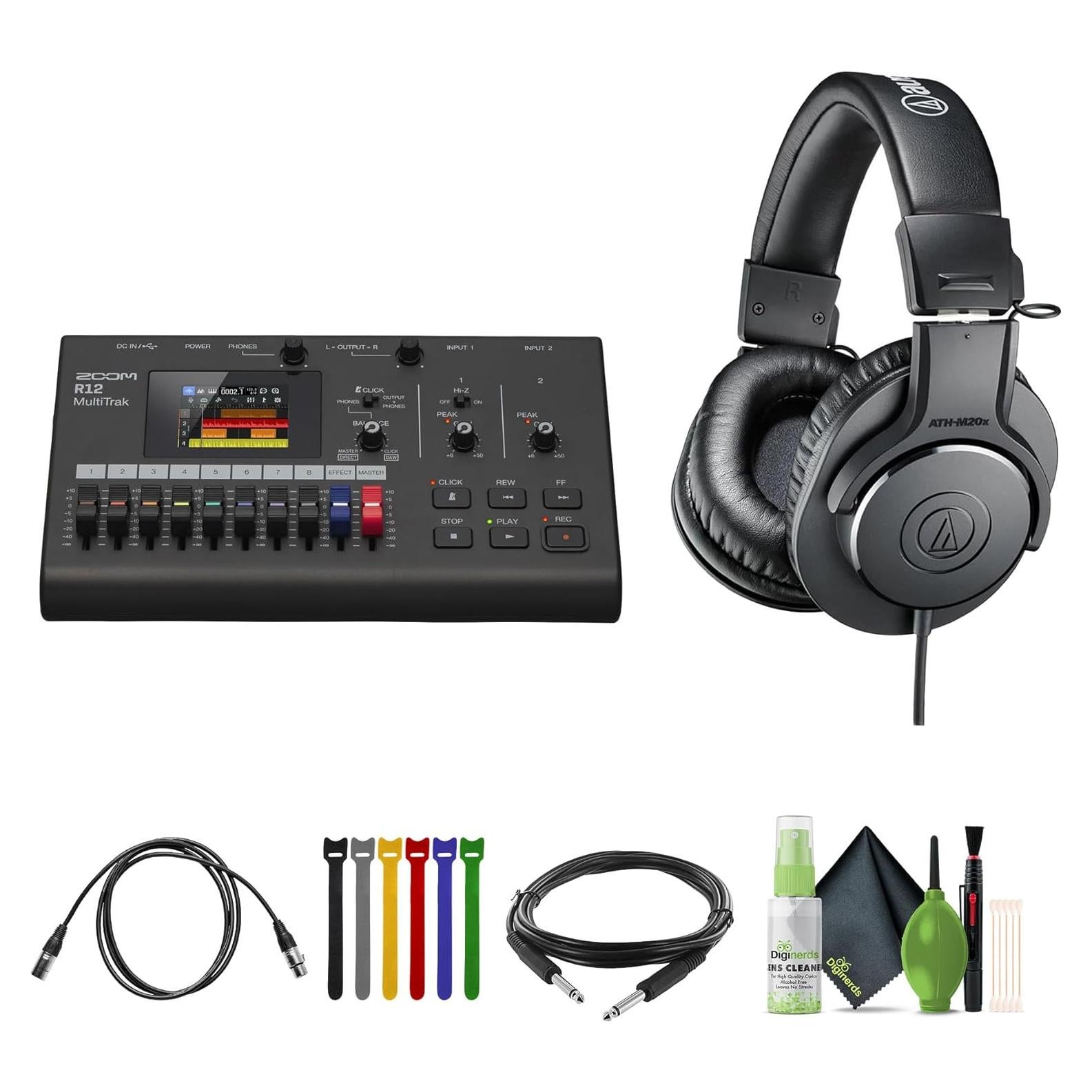 Grabadora Multitrack Digital Zoom R12 + Auriculares Audio-Technica ATH-M20x