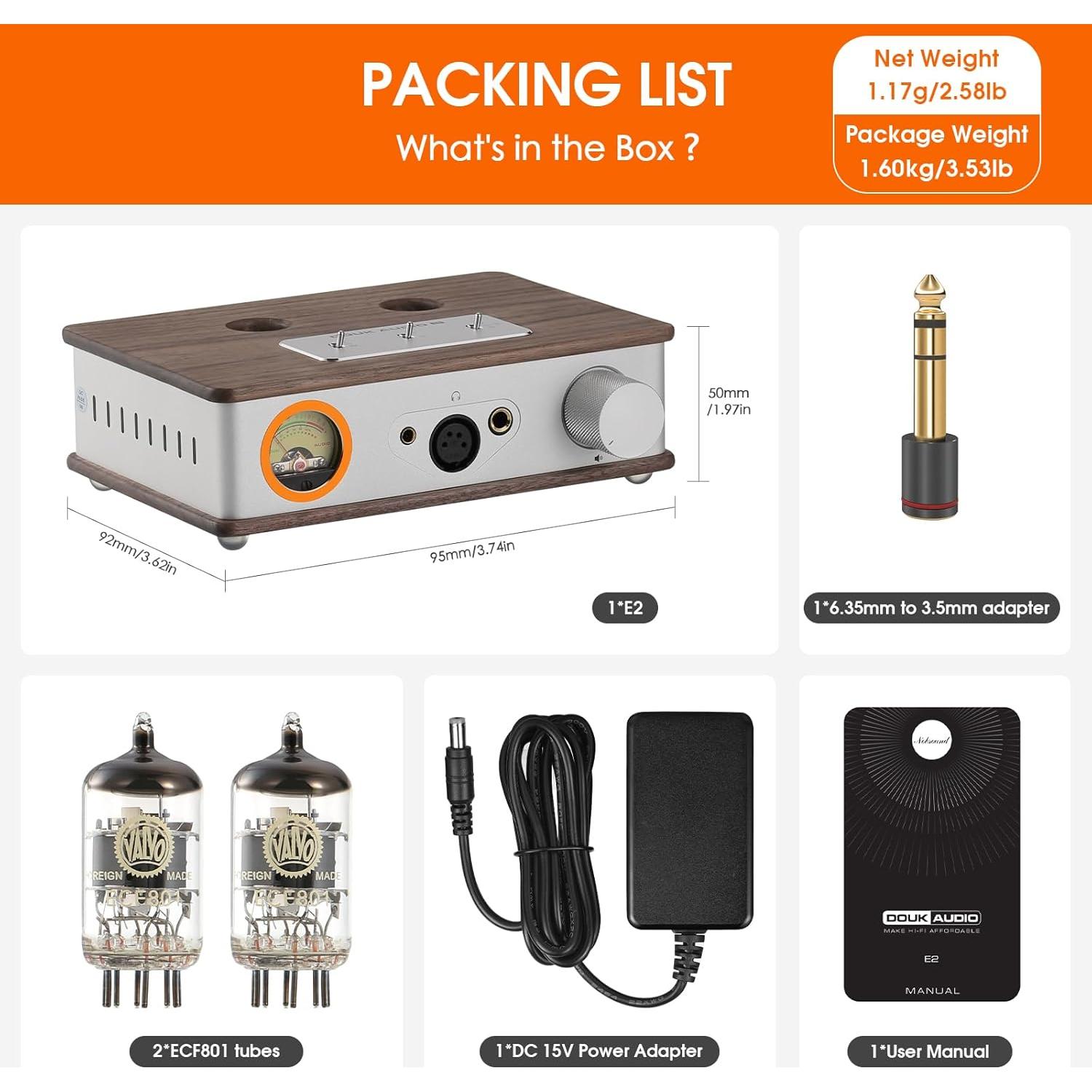 Amplificador de Auriculares Douk Audio E2 con Tubos Valvo