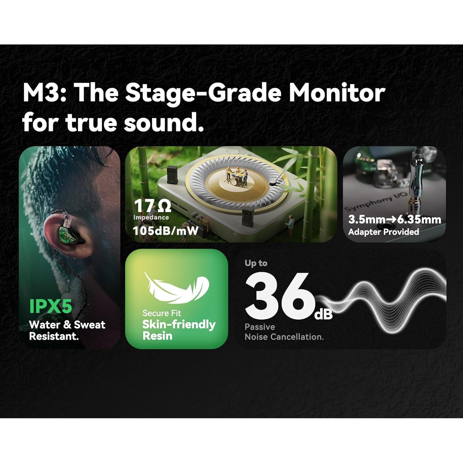 IEM Profesional Tipsy M3 Verde 2BA + 1DD, 36dB PNC