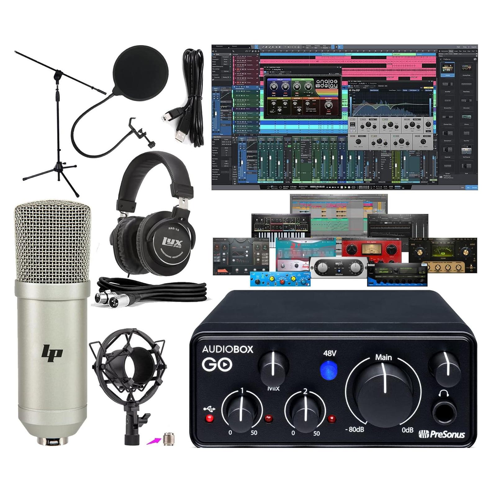 Paquete de Grabación PreSonus AudioBox GO USB-C con Micrófono y Auriculares