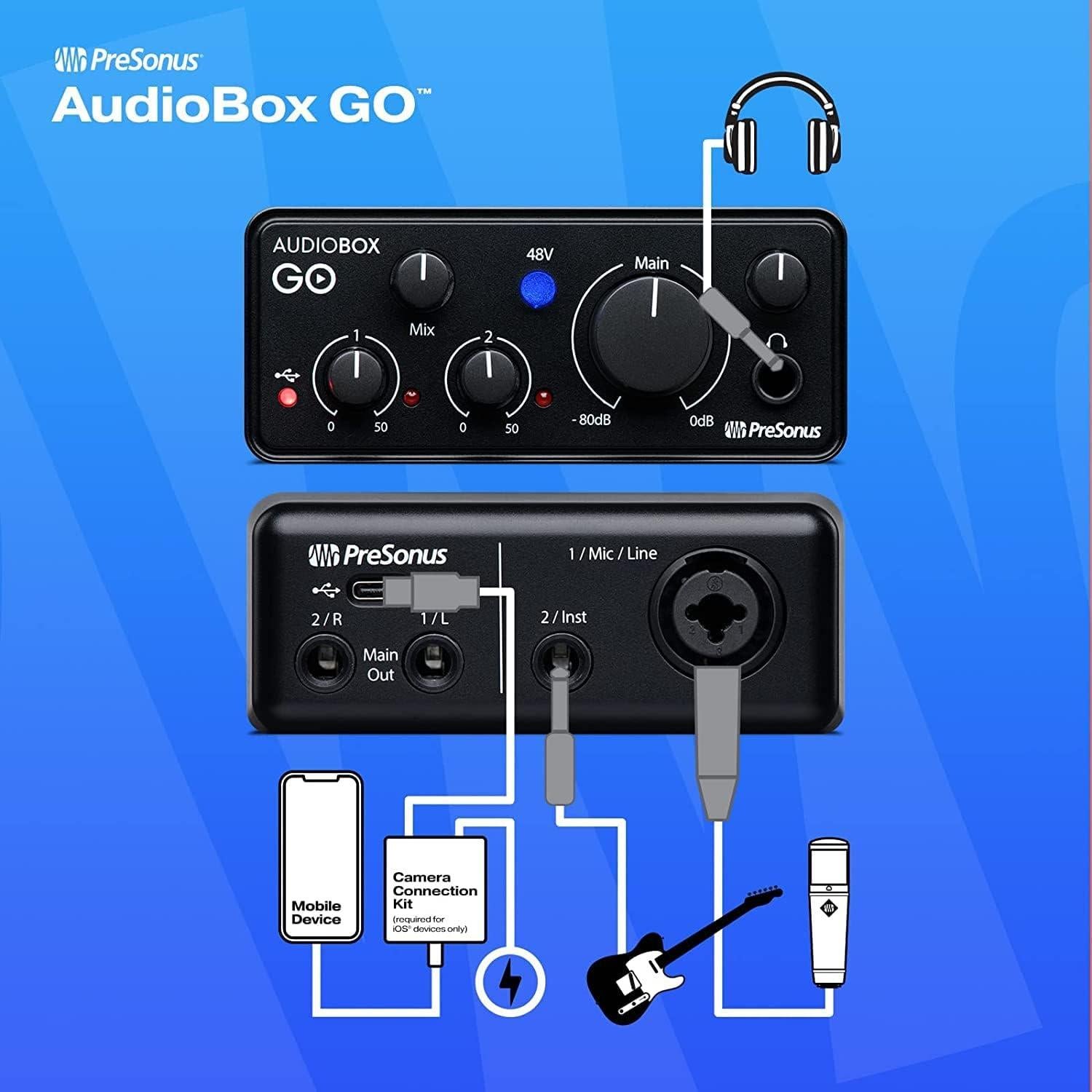 Paquete de Grabación PreSonus AudioBox GO USB-C con Micrófono y Auriculares