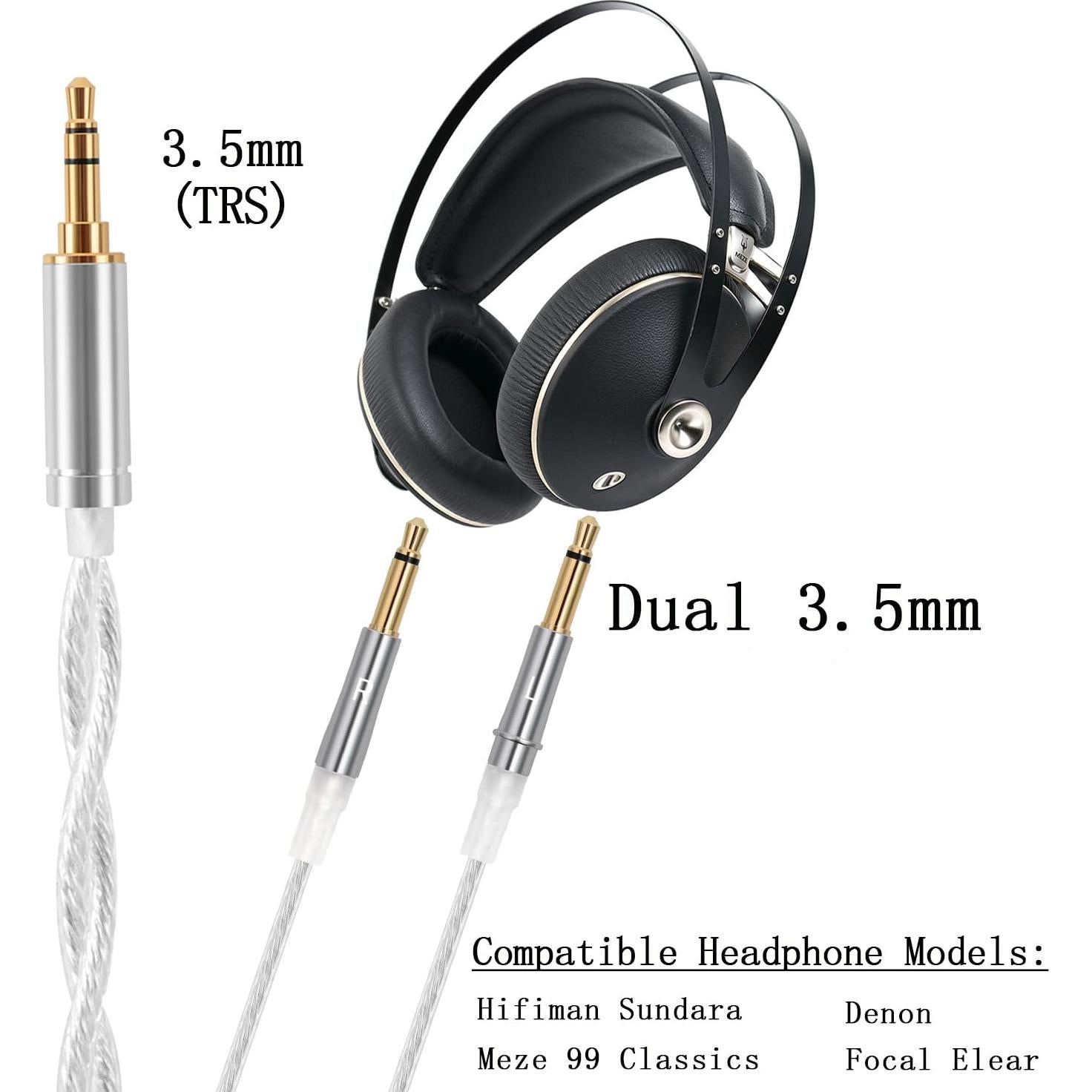 Cable de audio trenzado FAAEAL 1.5m 3.5mm para Hifiman y Denon