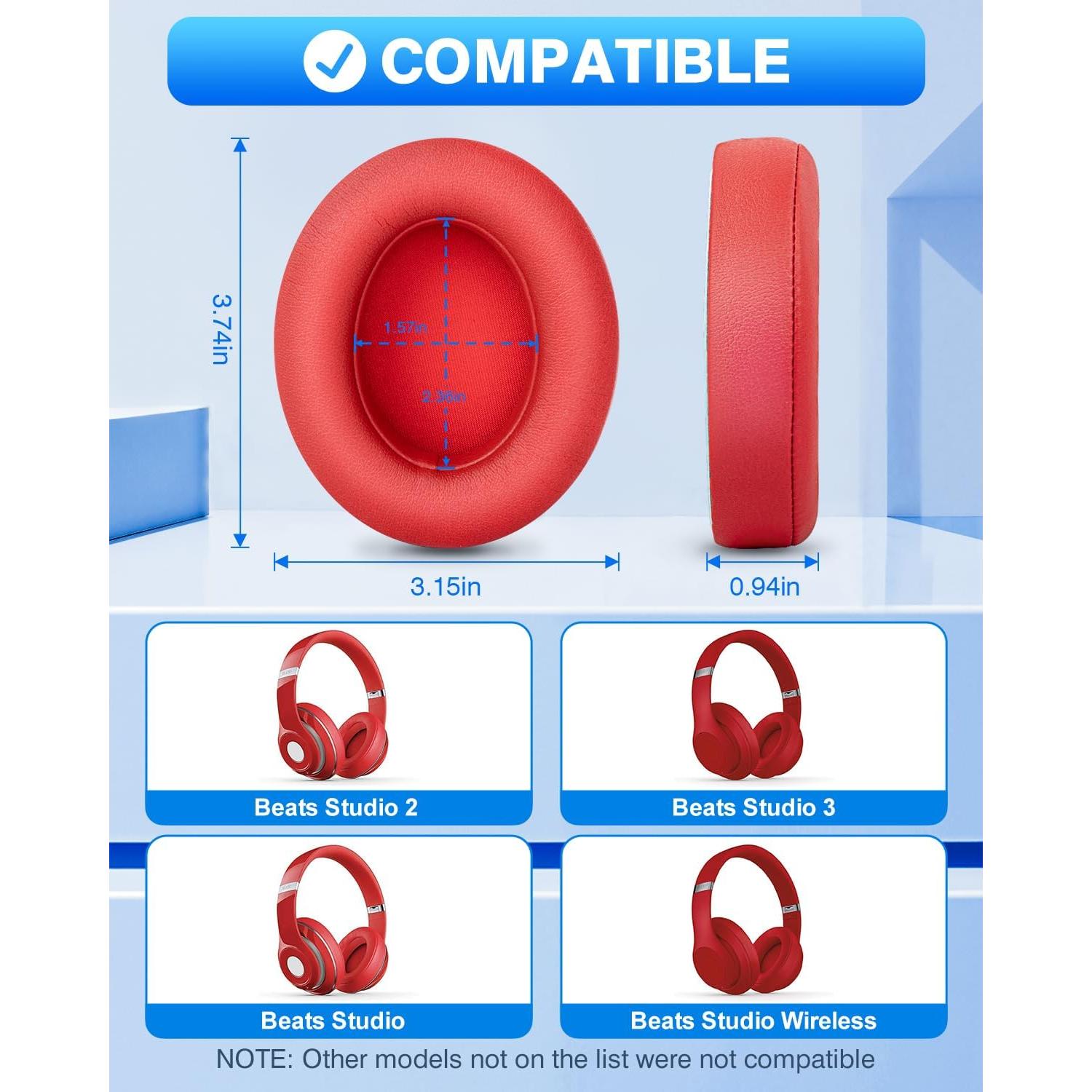 Almohadillas de Reemplazo FEYCH para Auriculares Beats Studio 2.0/3.0 - Rojo
