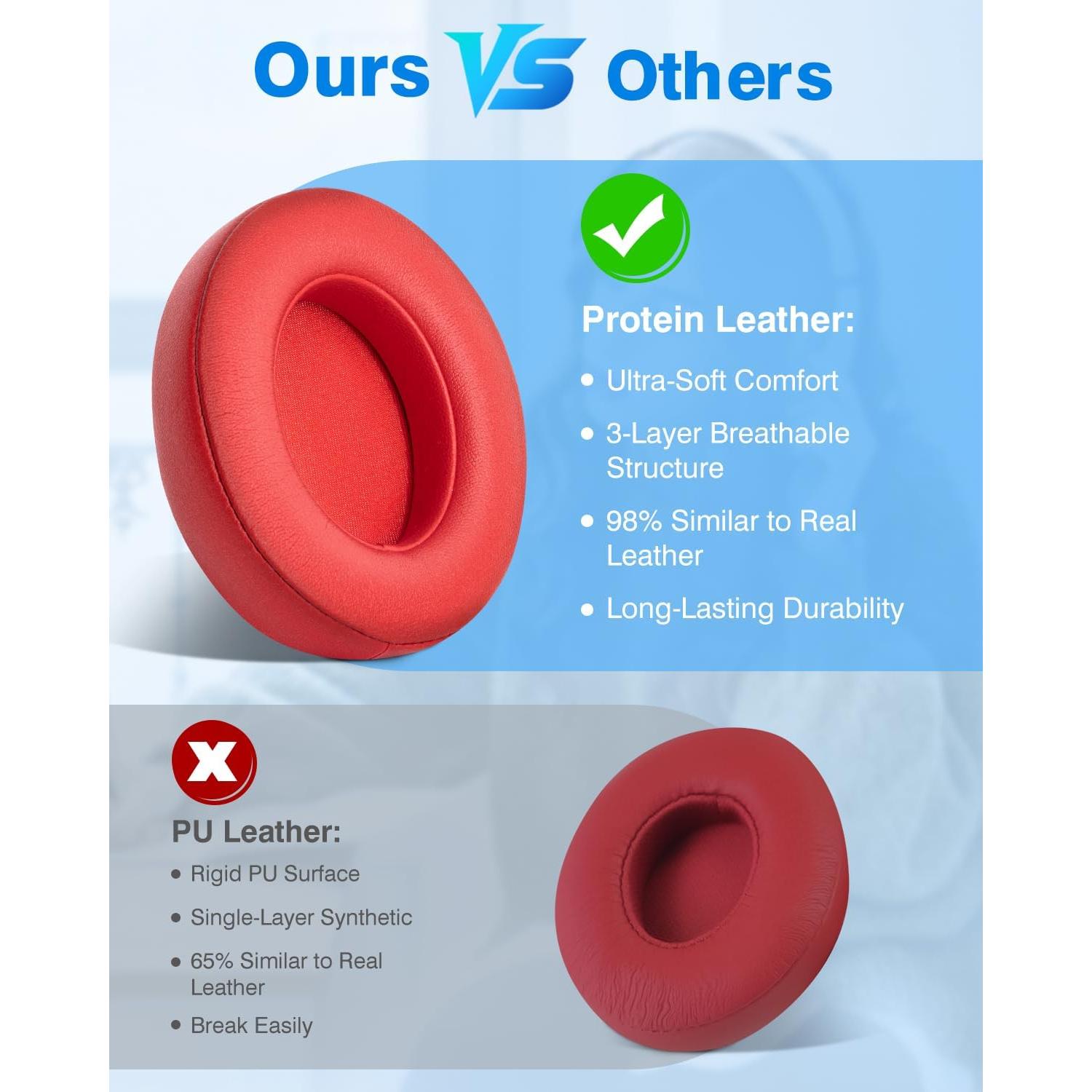 Almohadillas de Reemplazo FEYCH para Auriculares Beats Studio 2.0/3.0 - Rojo