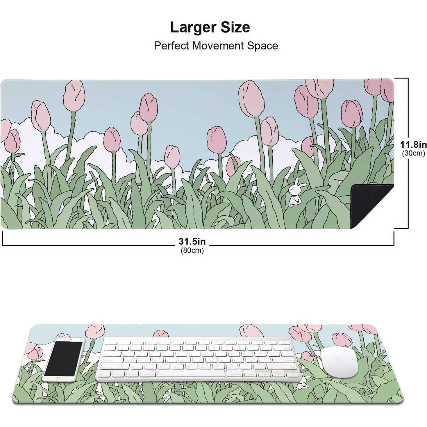 Alfombrilla de Ratón XL HUOCAIREN Flores Estéticas 800x300mm